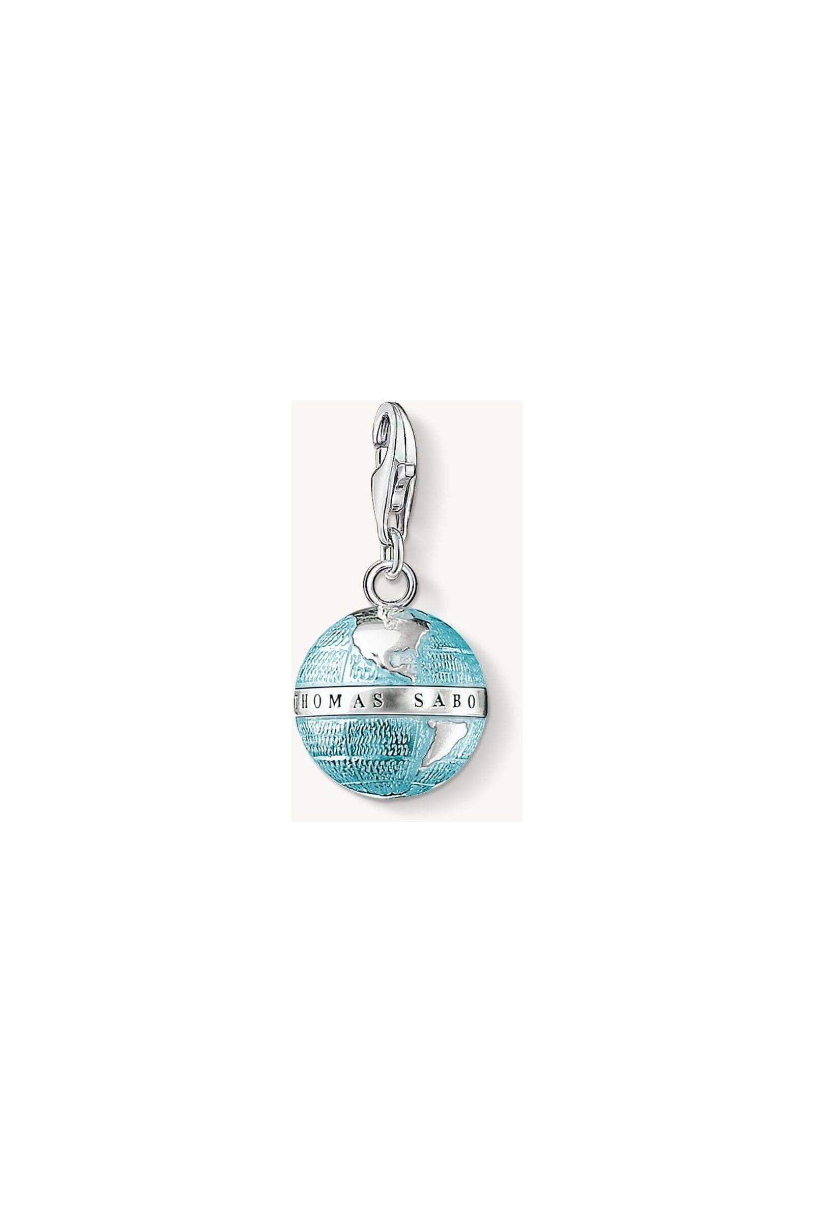 Pendentif charm globe terrestre Thomas Sabo, élégant bijou symbolisant l'amour du voyage et de la découverte.