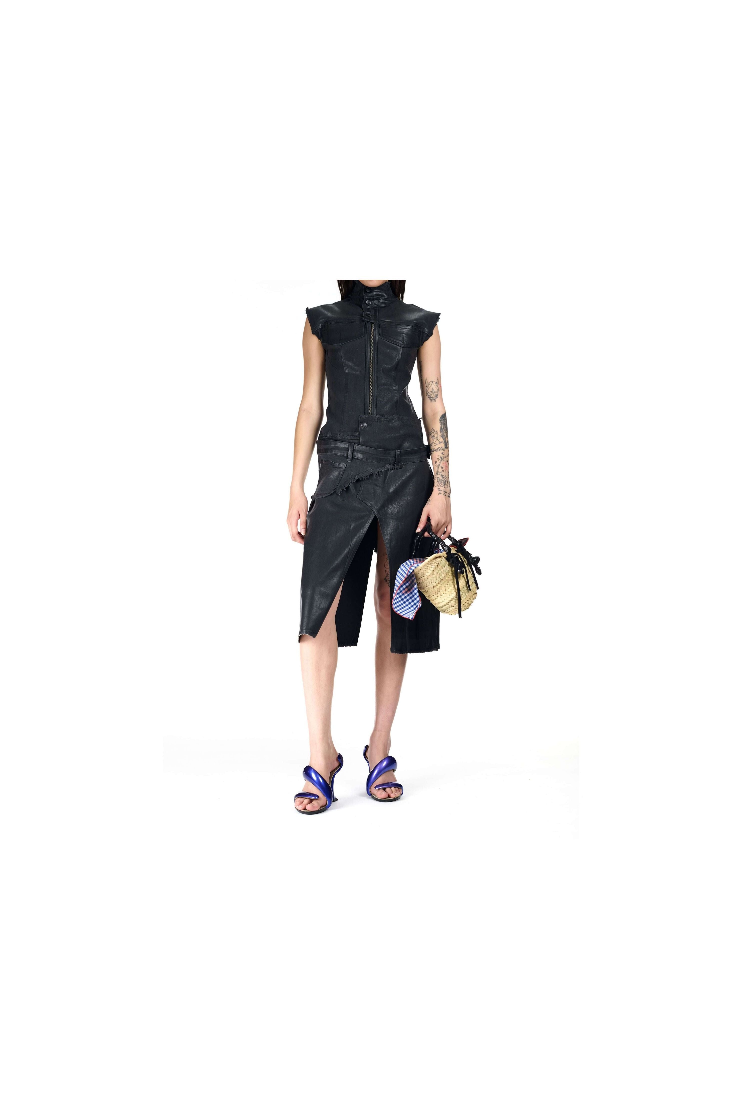 Glazed Denim Belted Dress