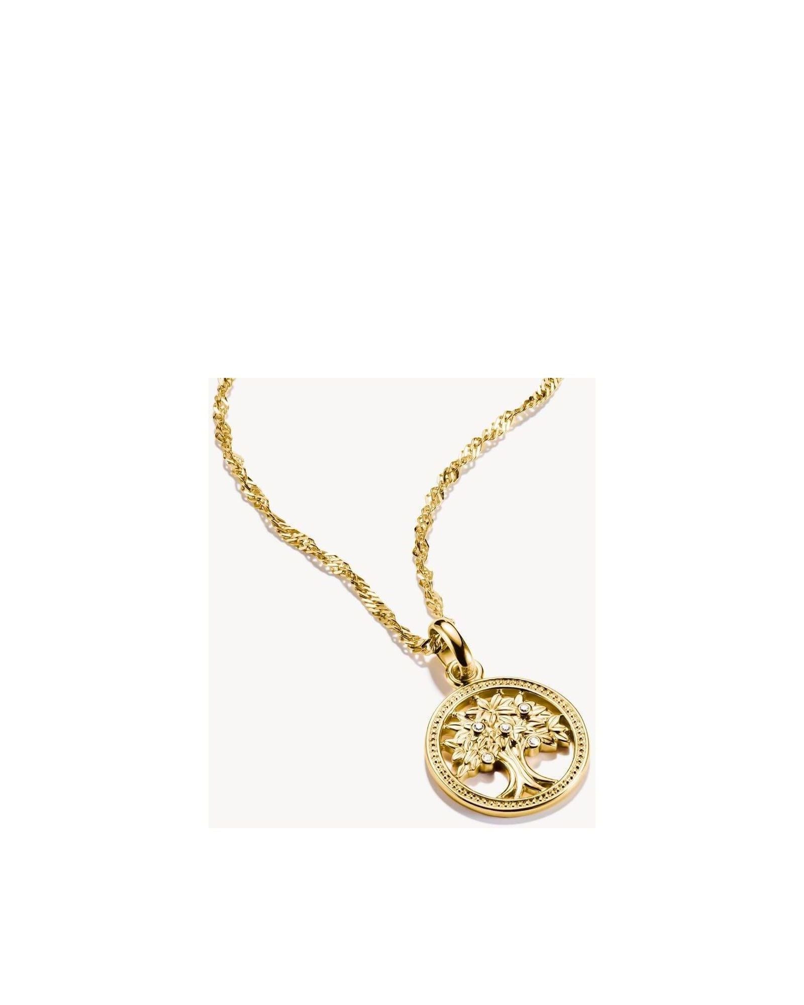 Pendentif charm Arbre de l'Amour en plaqué or 18k avec pierres blanches sur chaîne, bijou délicat et élégant.