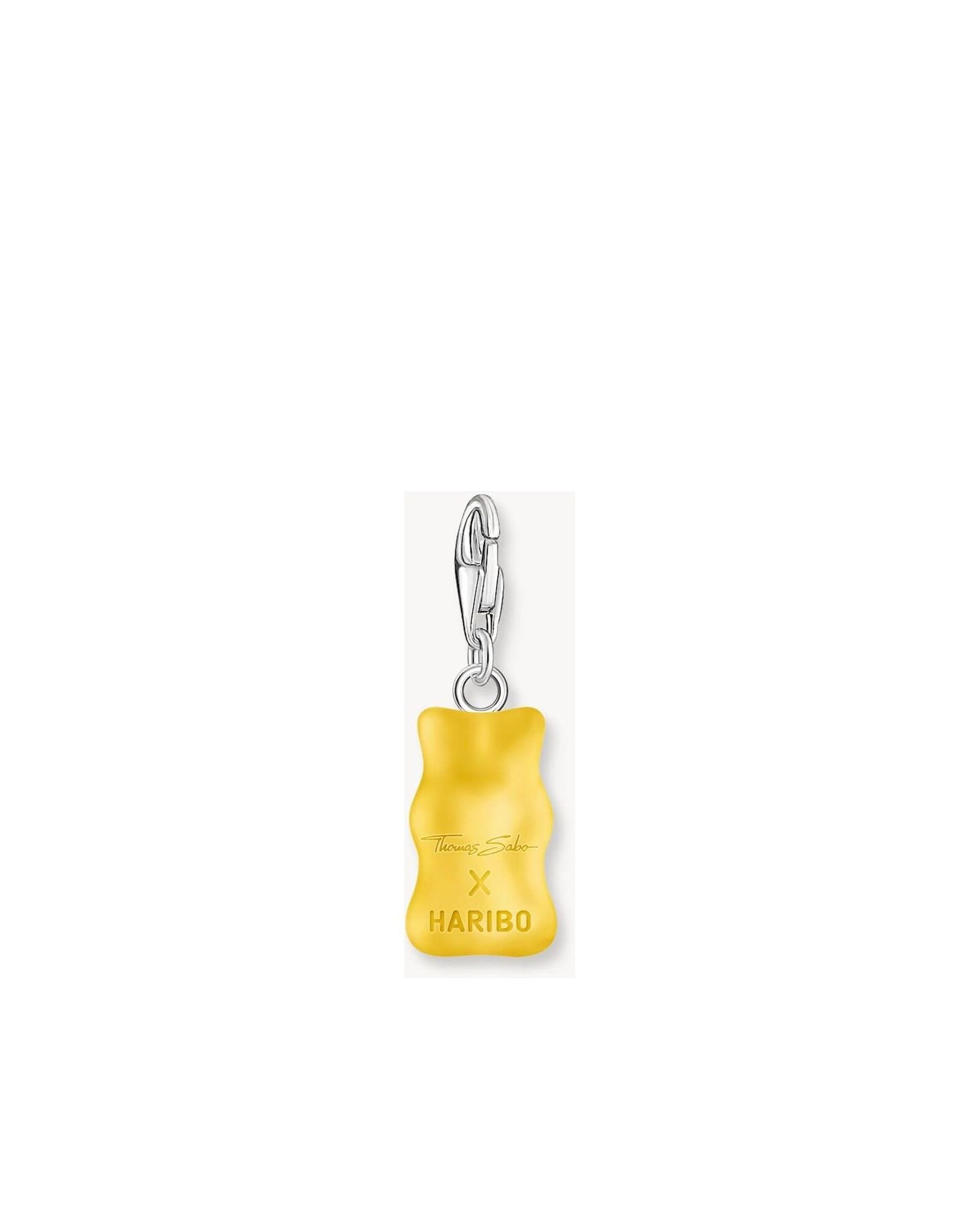 Pendentif charm ours d'or en argent recyclé, avec cristal jaune satiné, collection HARIBO x THOMAS SABO.