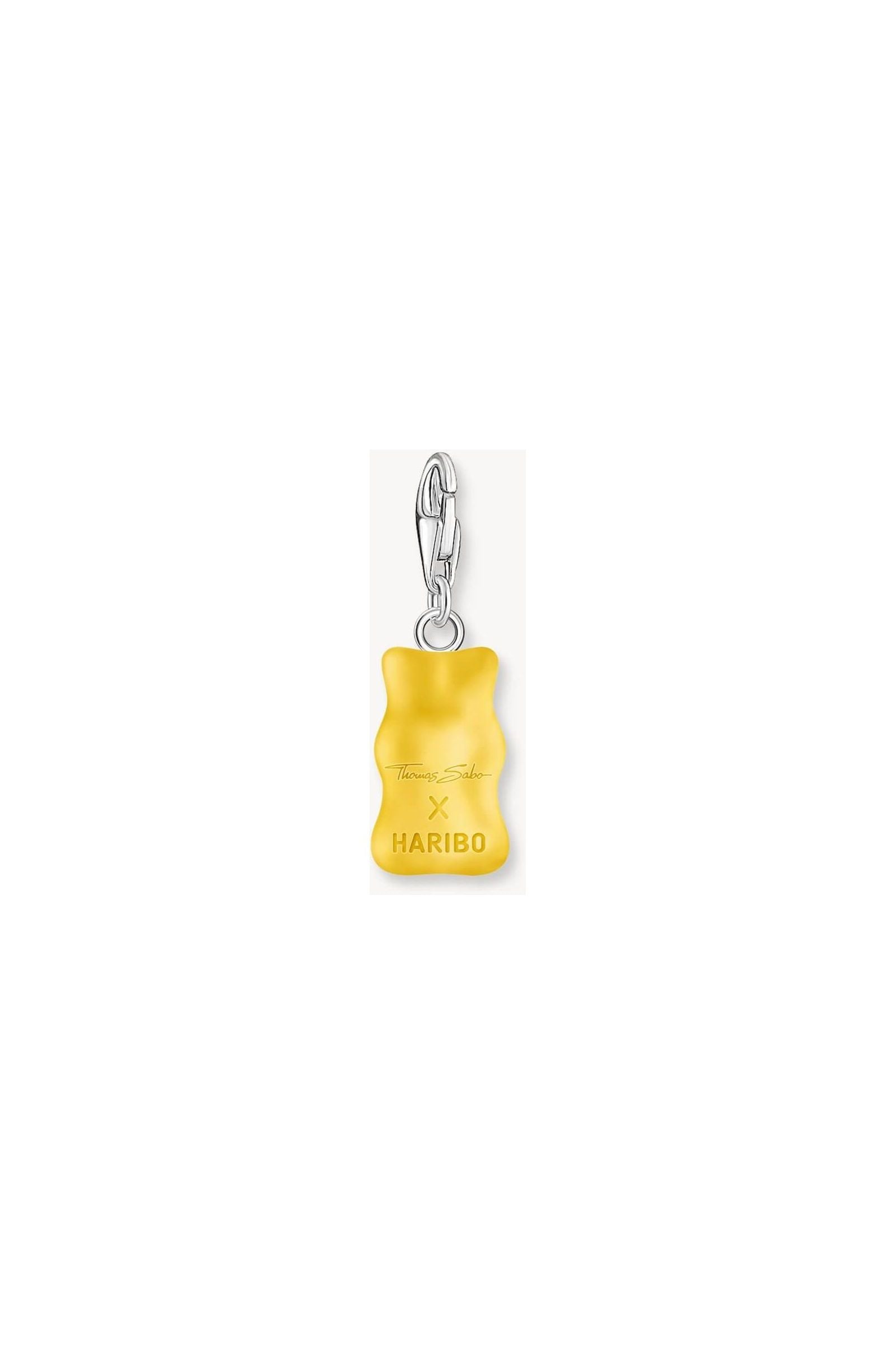 Pendentif charm ours d'or en argent recyclé, avec cristal jaune satiné, collection HARIBO x THOMAS SABO.