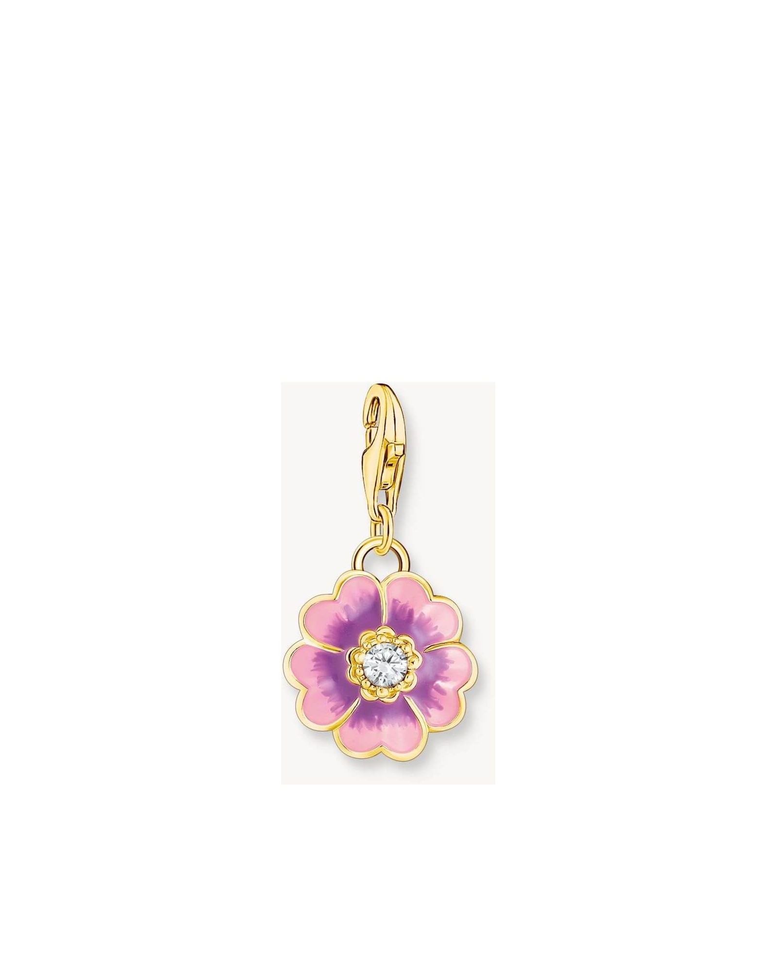 Pendentif flower violet doré à l'or fin, avec zircon blanc et émail dégradé rose à violet.