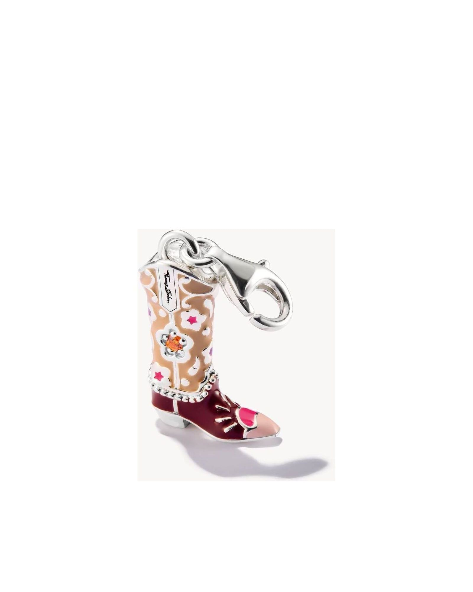 Botte de cowboy en argent charm avec émail coloré et détails 3D, pendant pour un look inspiré du Far West.