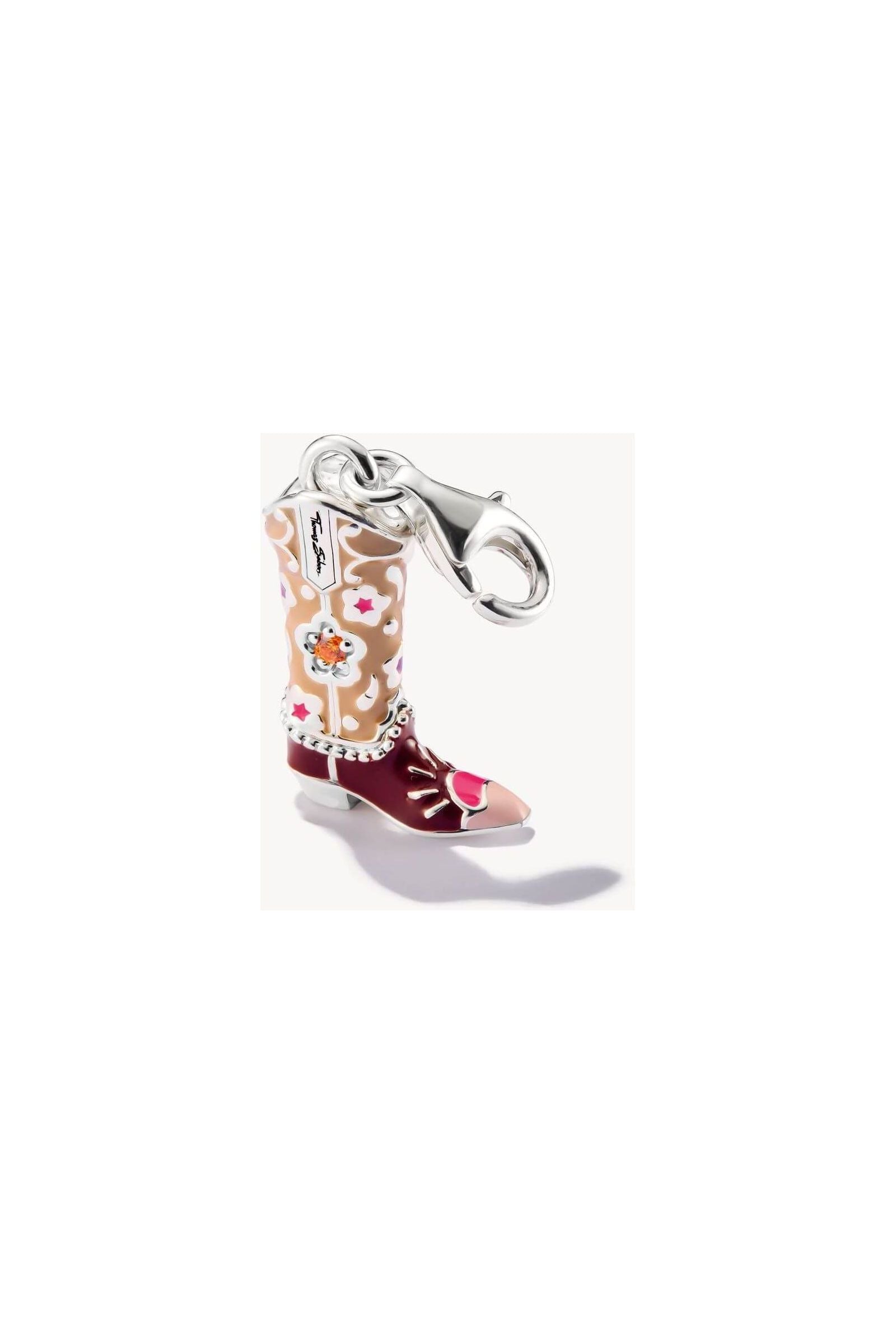Botte de cowboy en argent charm avec émail coloré et détails 3D, pendant pour un look inspiré du Far West.