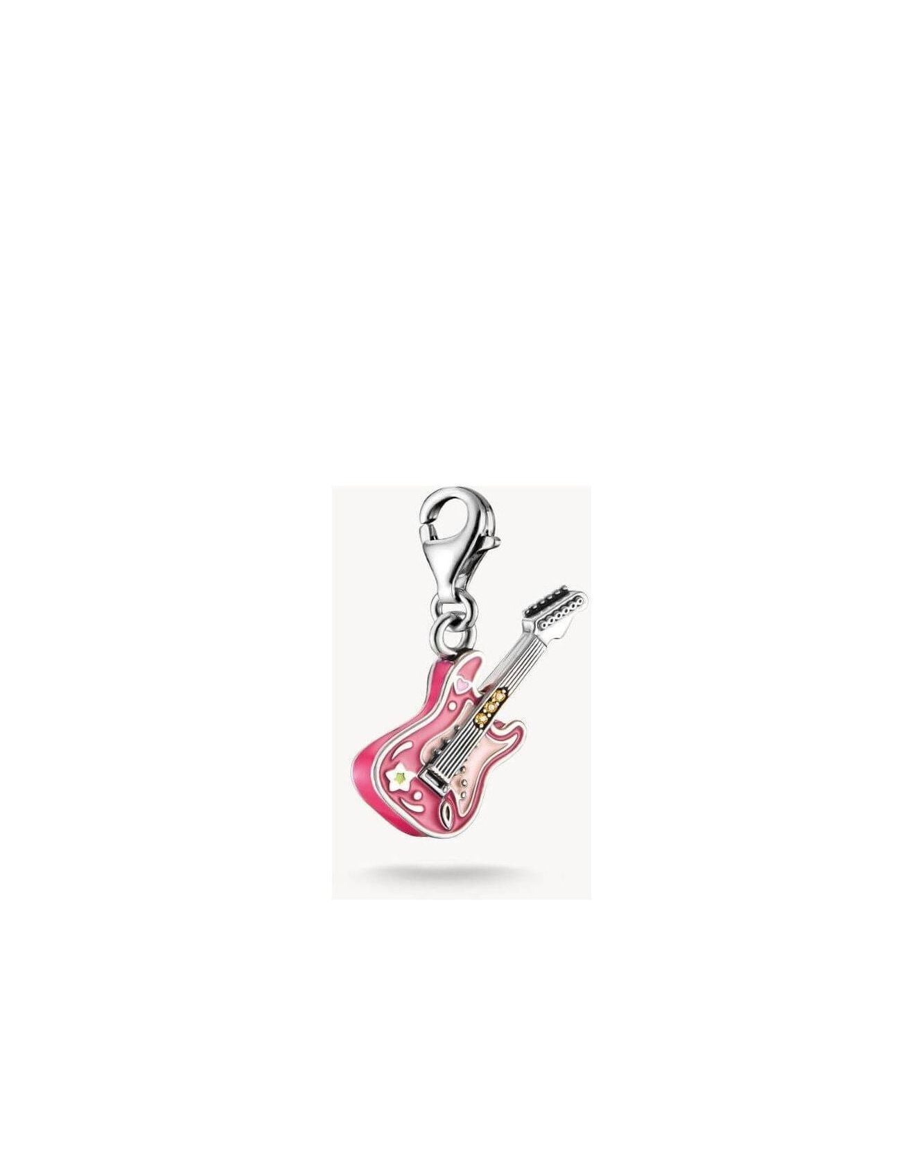 Pendentif charm guitare électrique en argent avec émail coloré et détails raffinés.