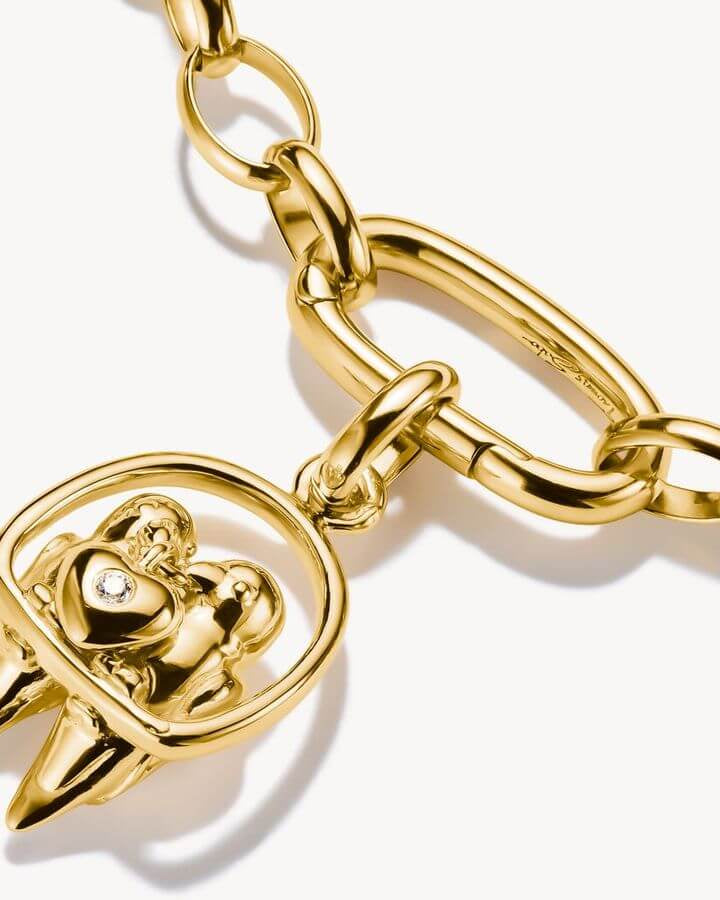 Pendentif charm Tourtereaux Connect plaqué or, deux oiseaux et cœur en zircon, idéal pour chaînes et bracelets.