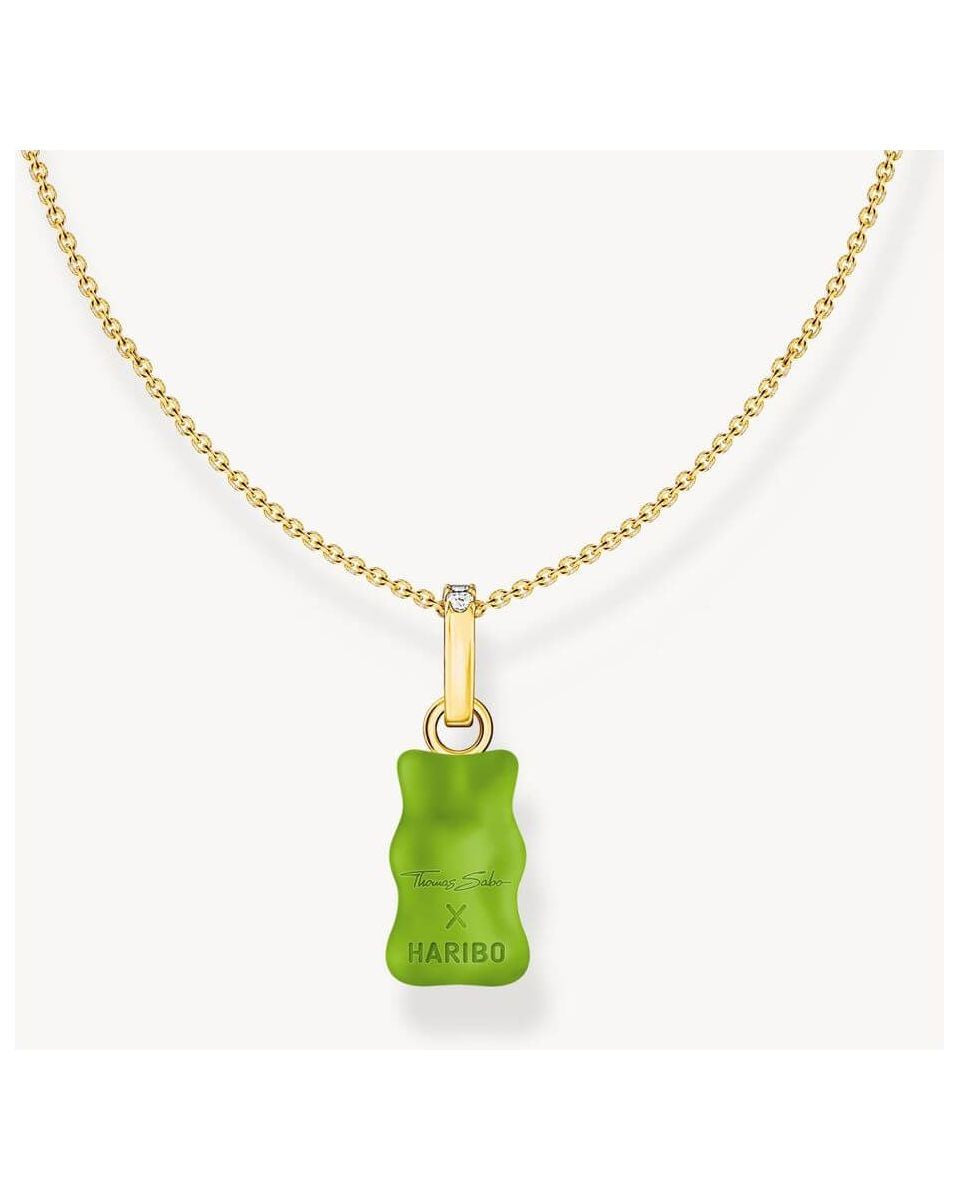 Chaîne dorée avec breloque ours gélifié en cristal vert THOMAS SABO x HARIBO, zircones blanches.