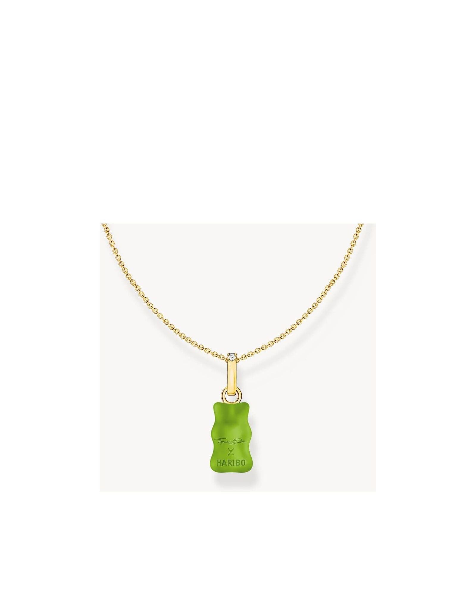Chaîne dorée avec breloque ours gélifié en cristal vert THOMAS SABO x HARIBO, zircones blanches.