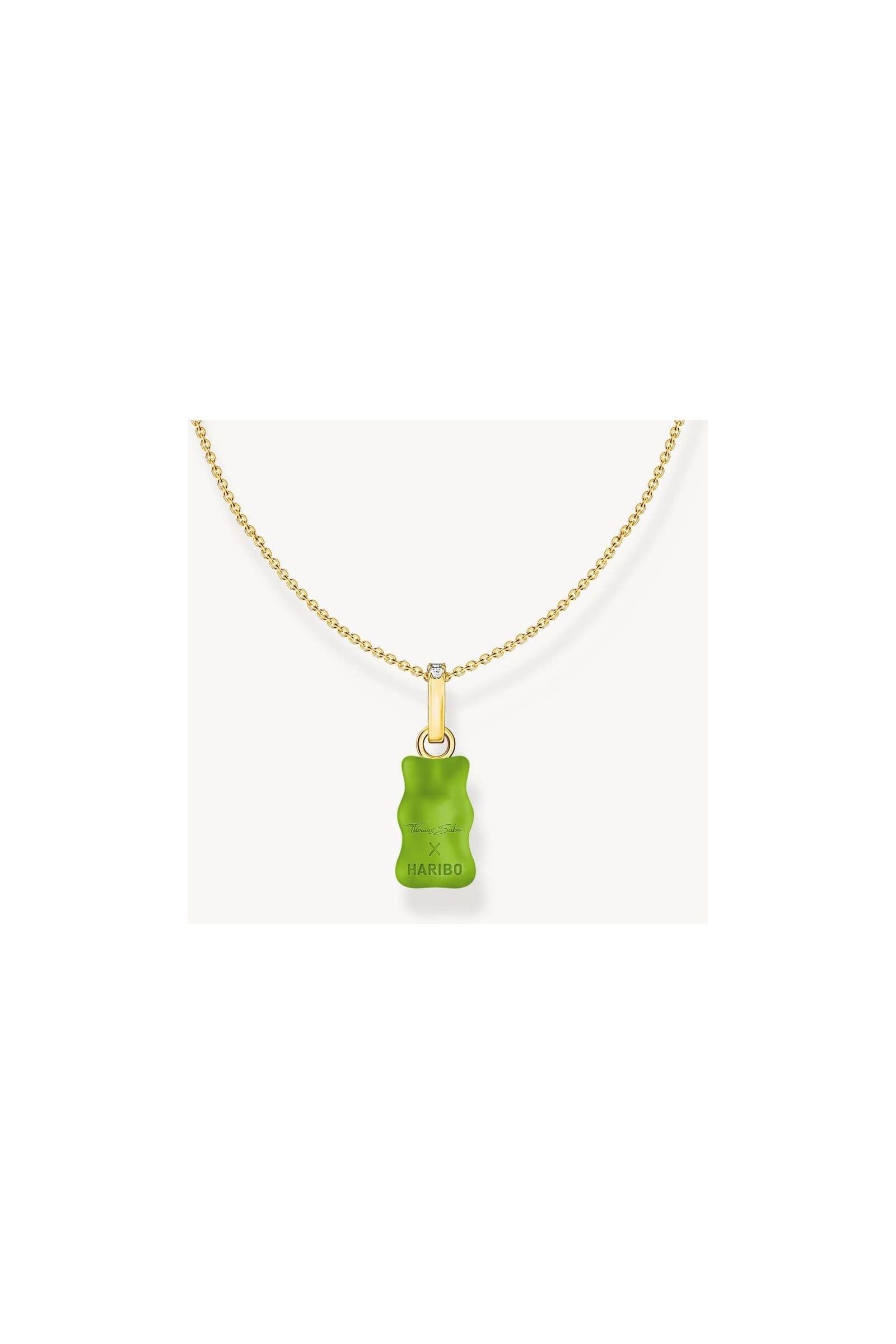 Chaîne dorée avec breloque ours gélifié en cristal vert THOMAS SABO x HARIBO, zircones blanches.