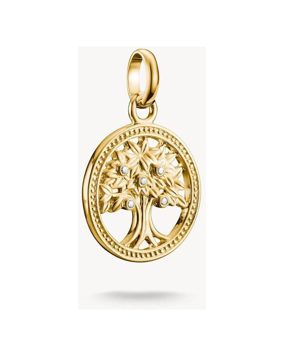 Charm pendentif Arbre de l'Amour en or 18k avec pierres blanches en zirconium, design délicat et vintage.
