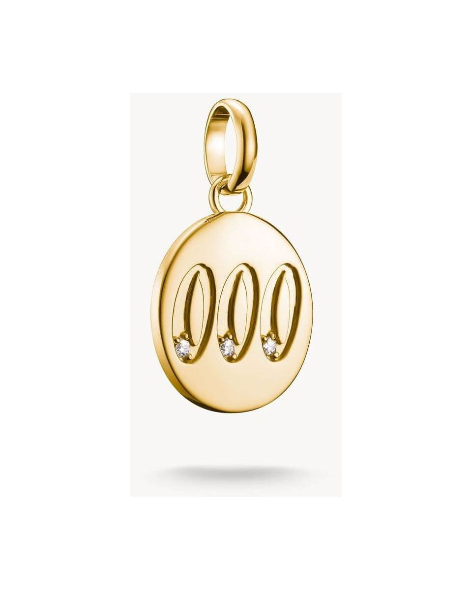 Pendentif charm angélique 000 en plaqué or, orné de trois pierres blanches en zirconium.