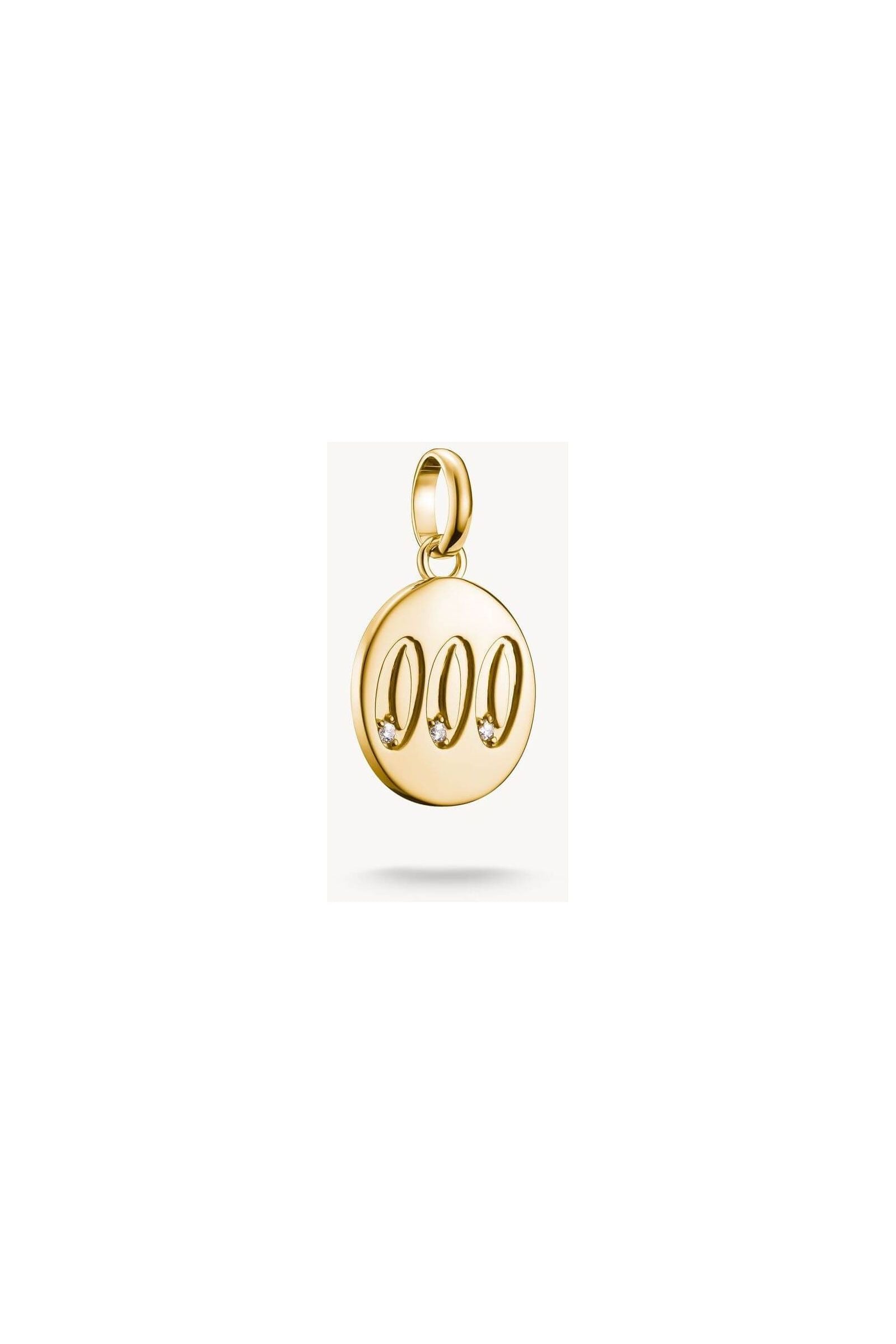 Pendentif charm angélique 000 en plaqué or, orné de trois pierres blanches en zirconium.