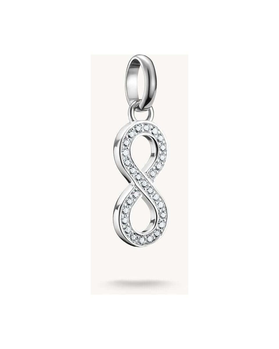 Pendentif charm argent 925 en forme d'infini orné de pierres en zirconium, symbole d'amour éternel.