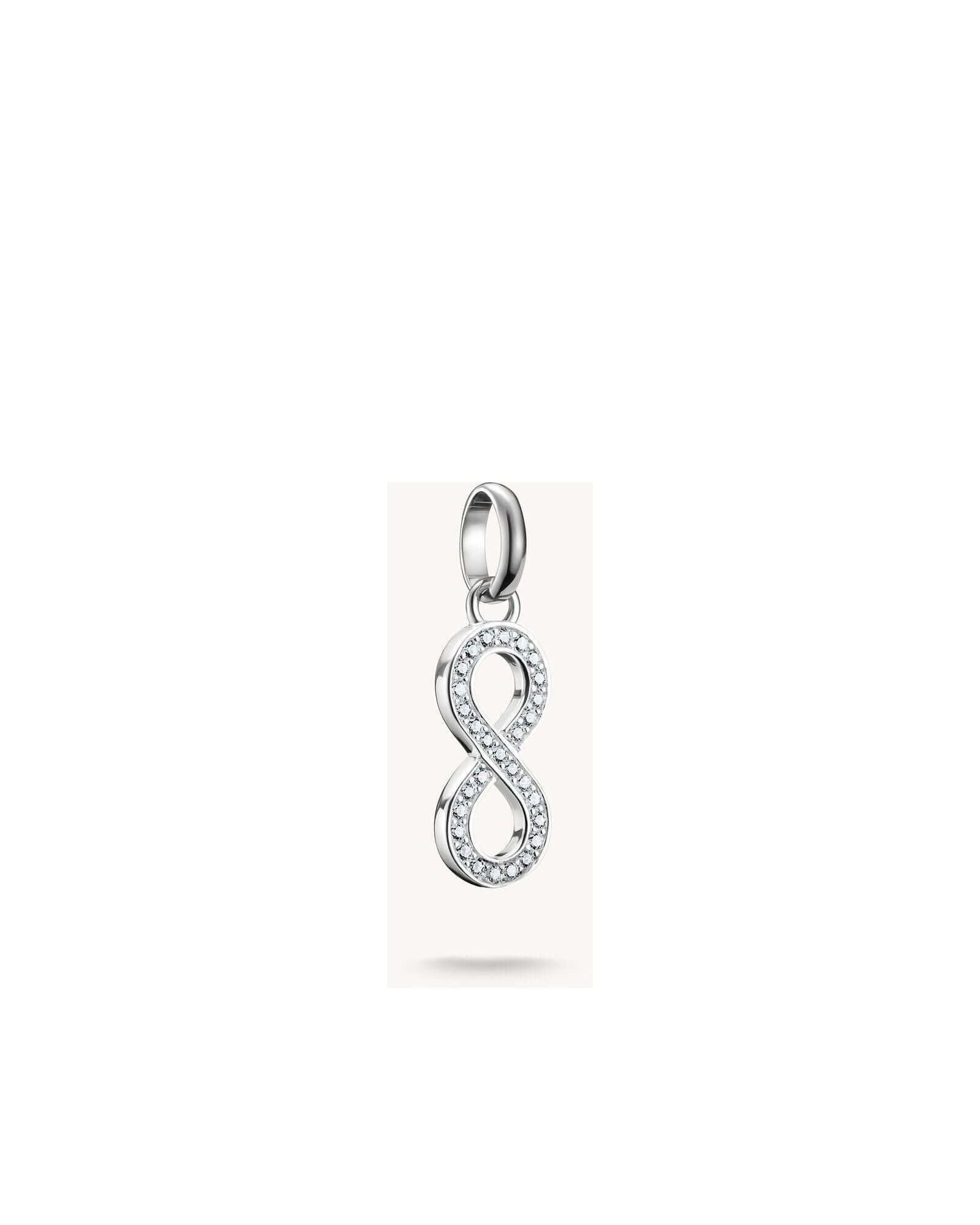 Pendentif charm argent 925 en forme d'infini orné de pierres en zirconium, symbole d'amour éternel.