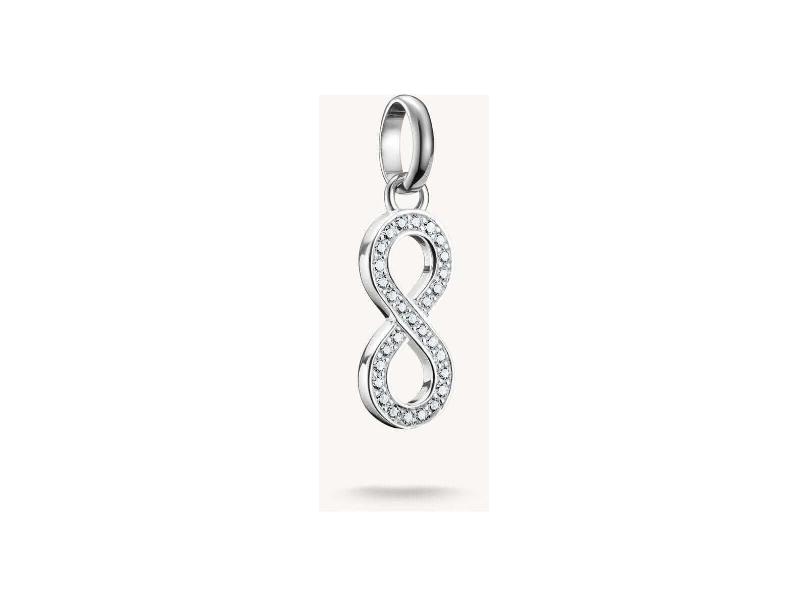 Pendentif charm argent 925 en forme d'infini orné de pierres en zirconium, symbole d'amour éternel.