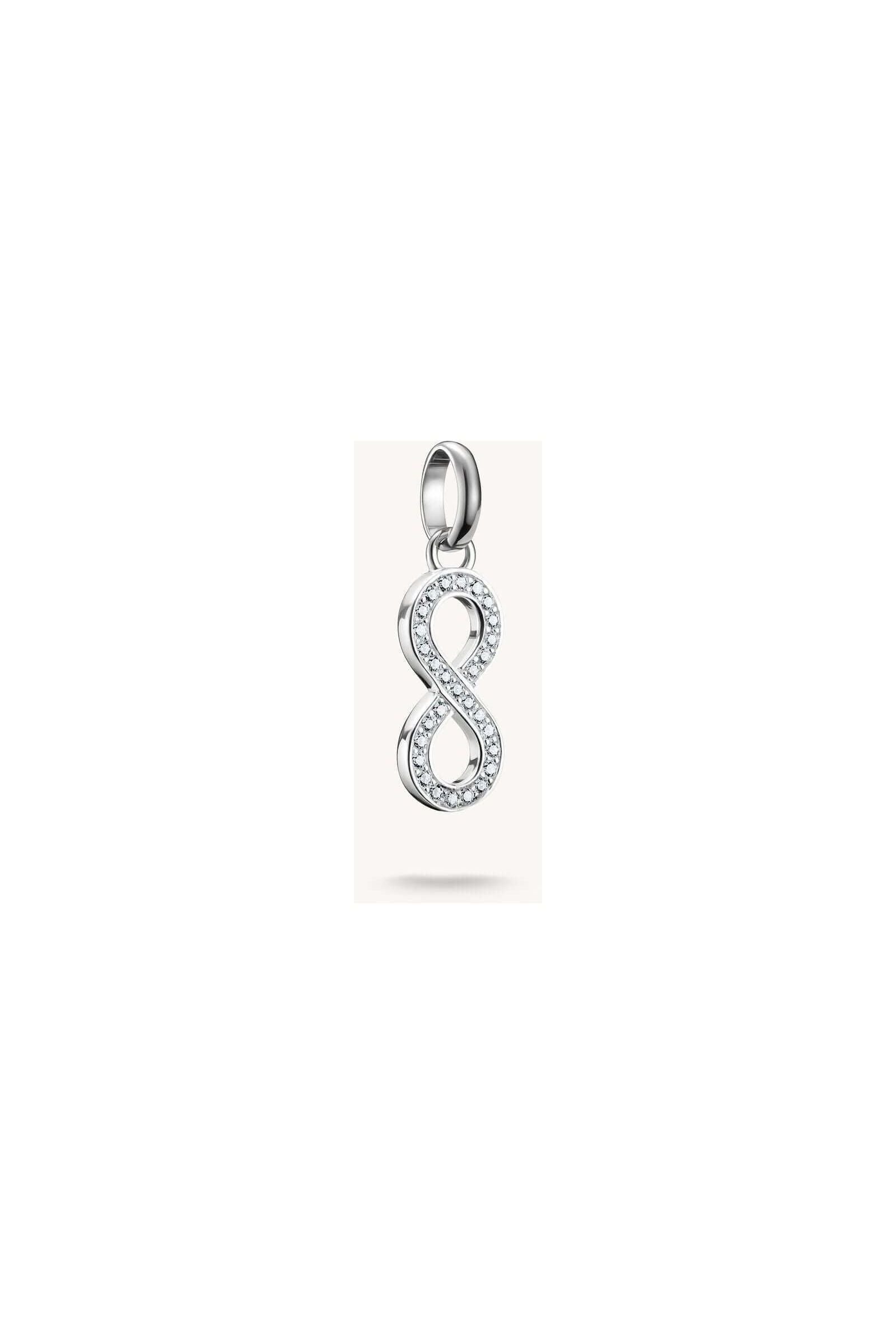Pendentif charm argent 925 en forme d'infini orné de pierres en zirconium, symbole d'amour éternel.