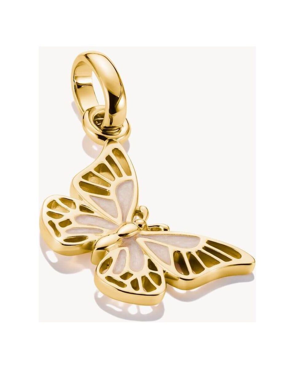 Pendentif charm papillon en plaqué or 18k avec émoi blanc, design délicat et élégance raffinée.