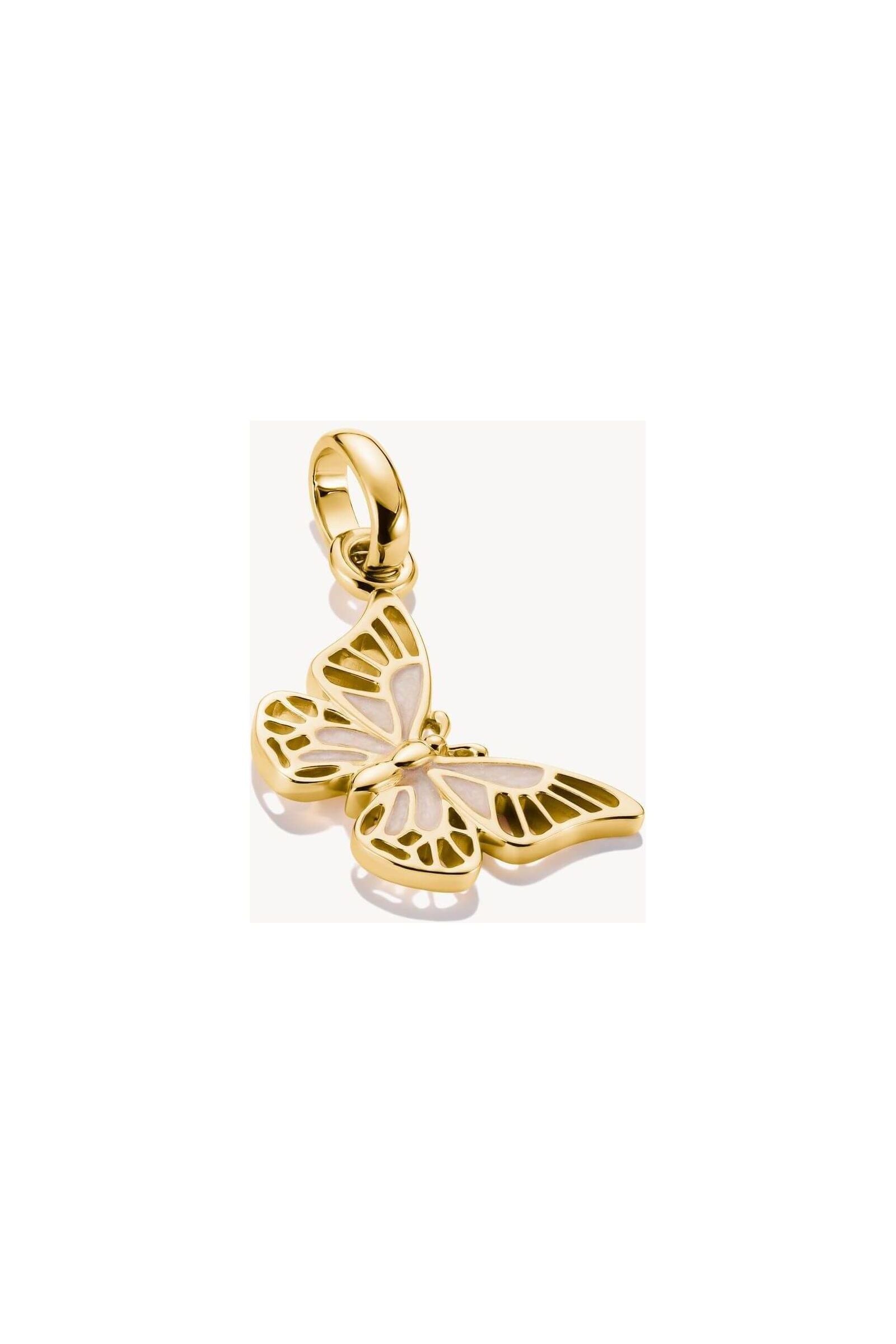 Pendentif charm papillon en plaqué or 18k avec émoi blanc, design délicat et élégance raffinée.