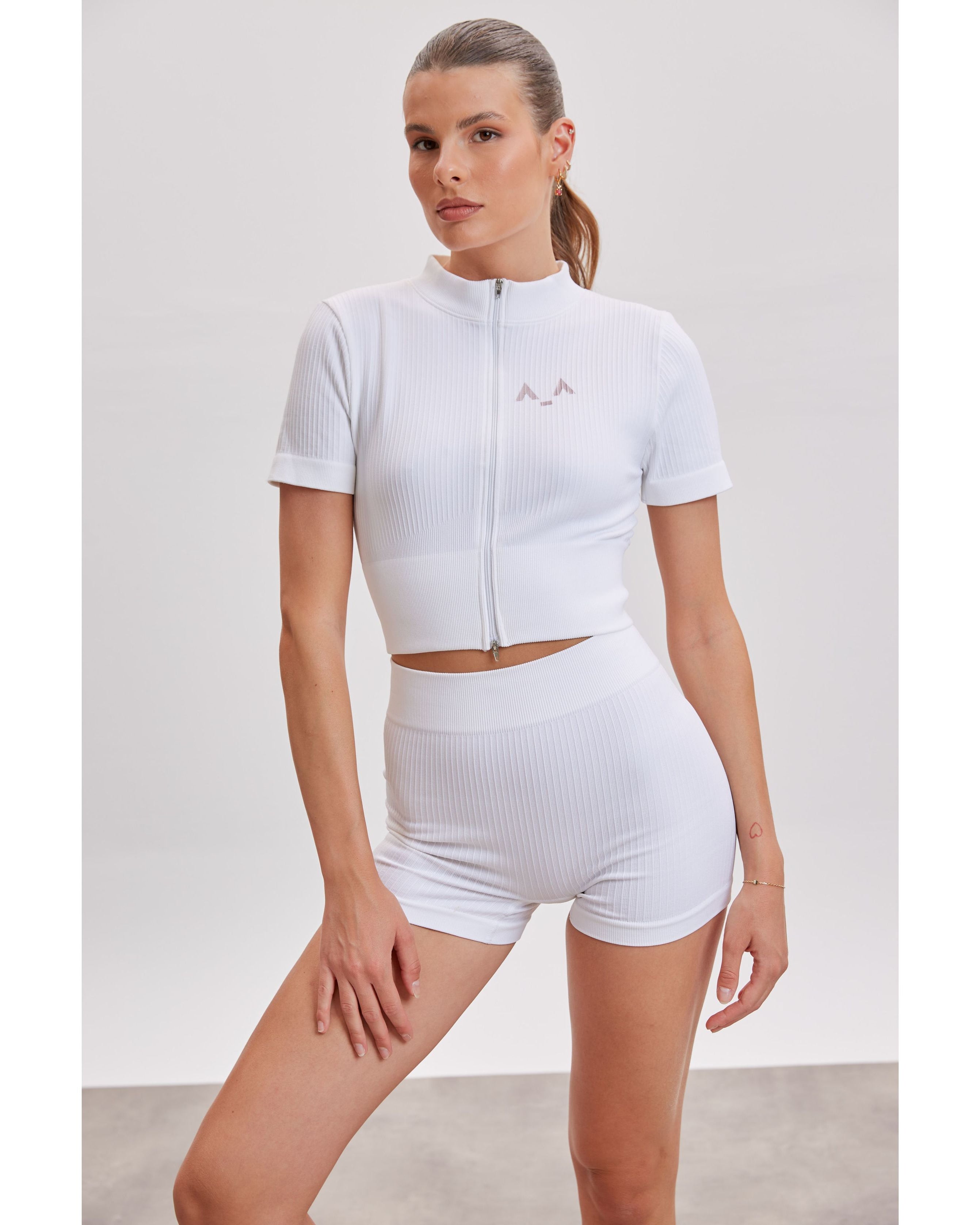 Ribbed Mock-Neck Zip Top