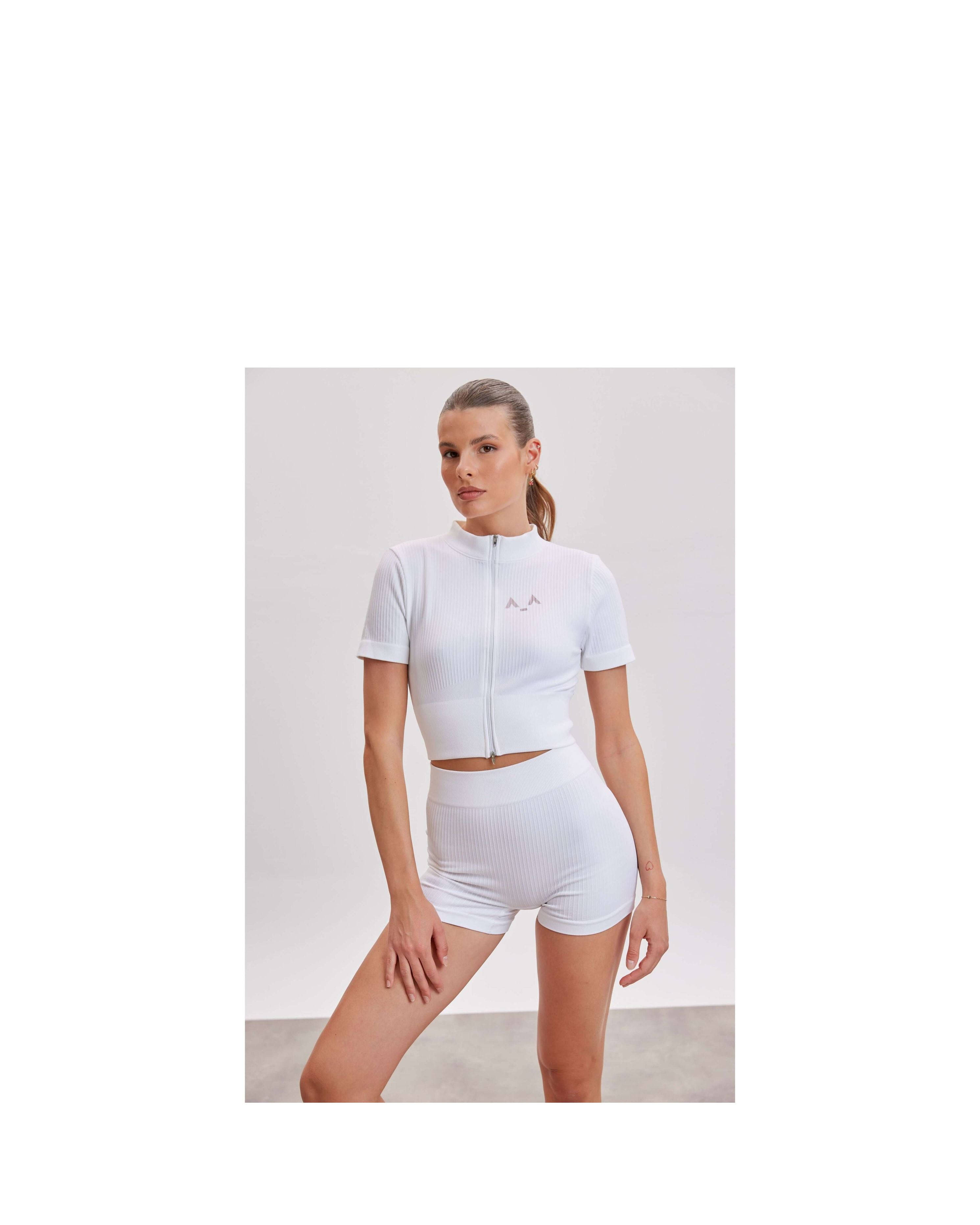 Ribbed Mock-Neck Zip Top