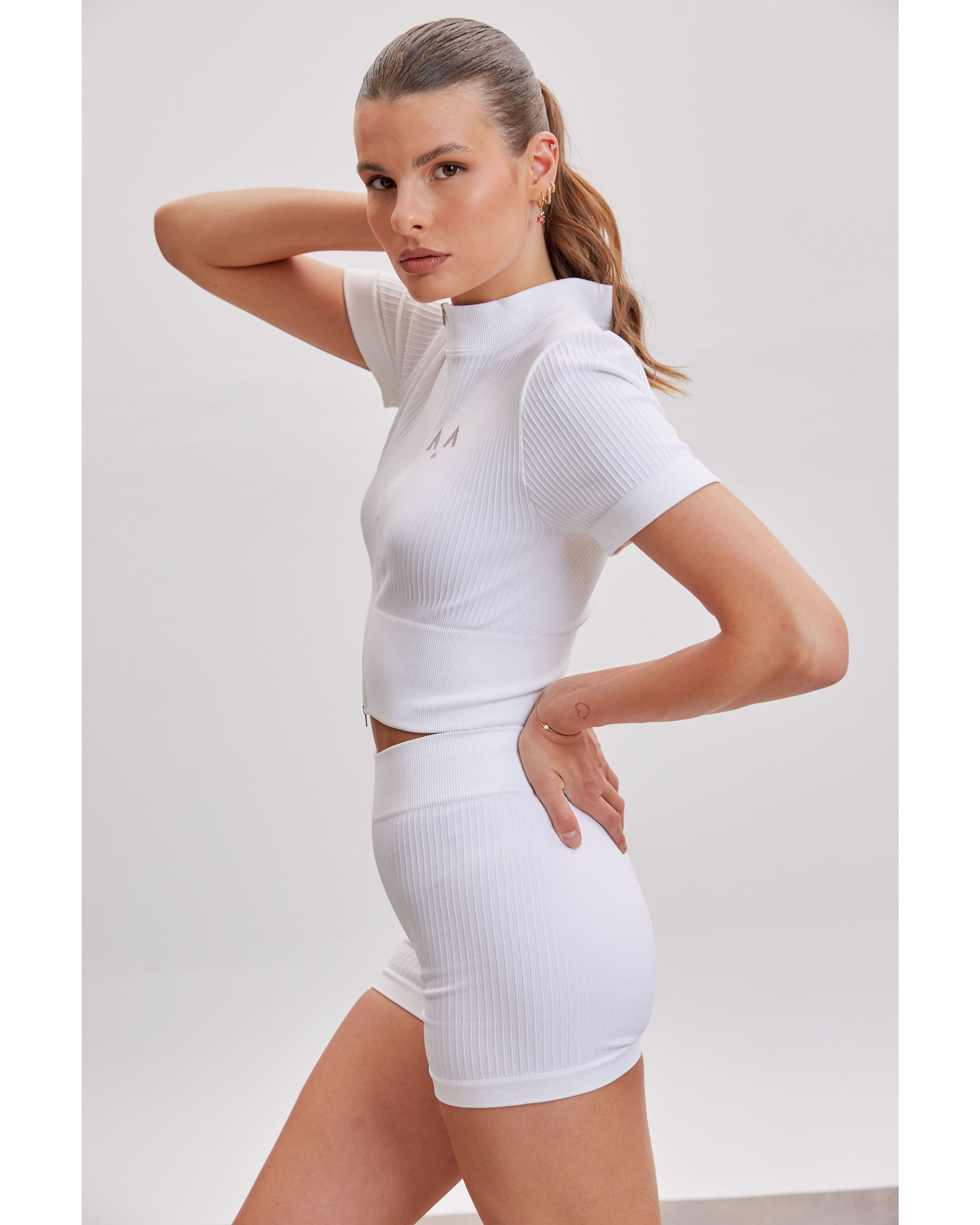 Ribbed Mock-Neck Zip Top