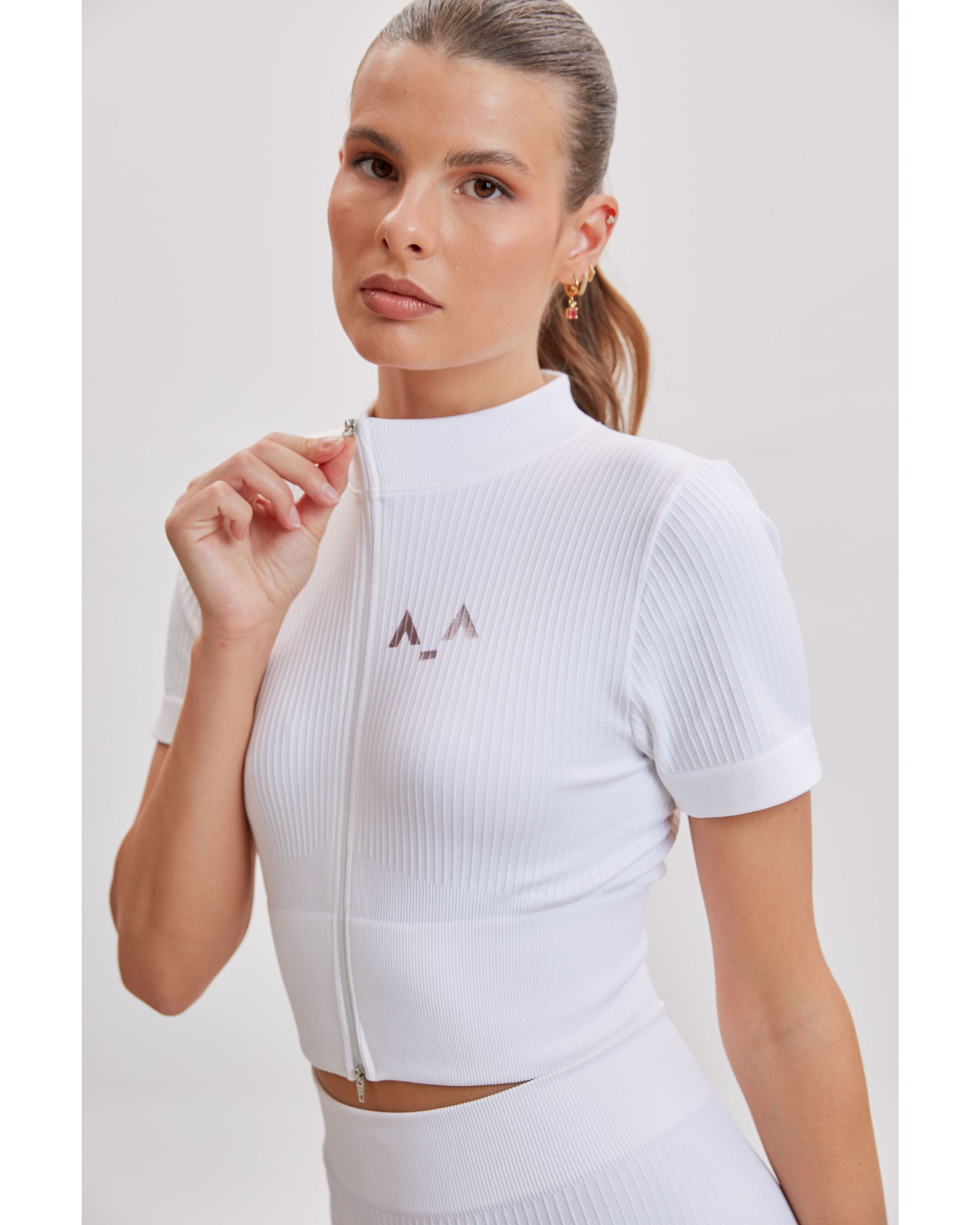 Ribbed Mock-Neck Zip Top