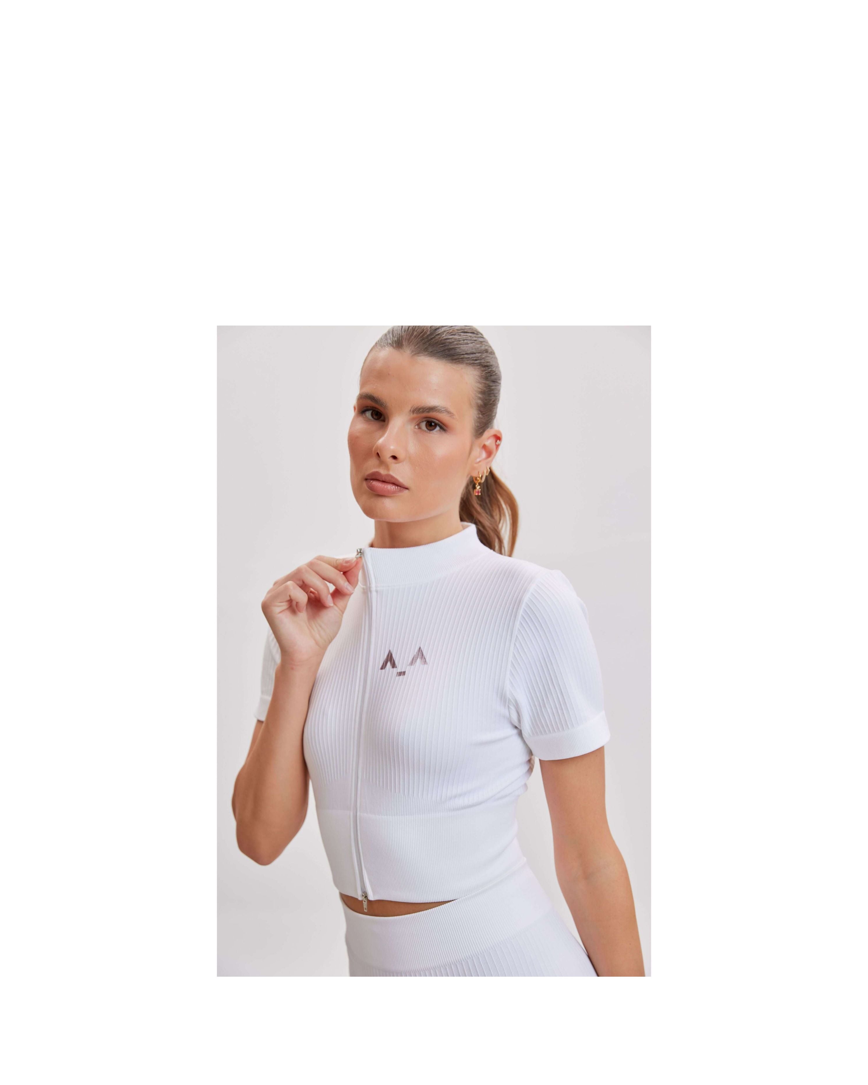 Ribbed Mock-Neck Zip Top