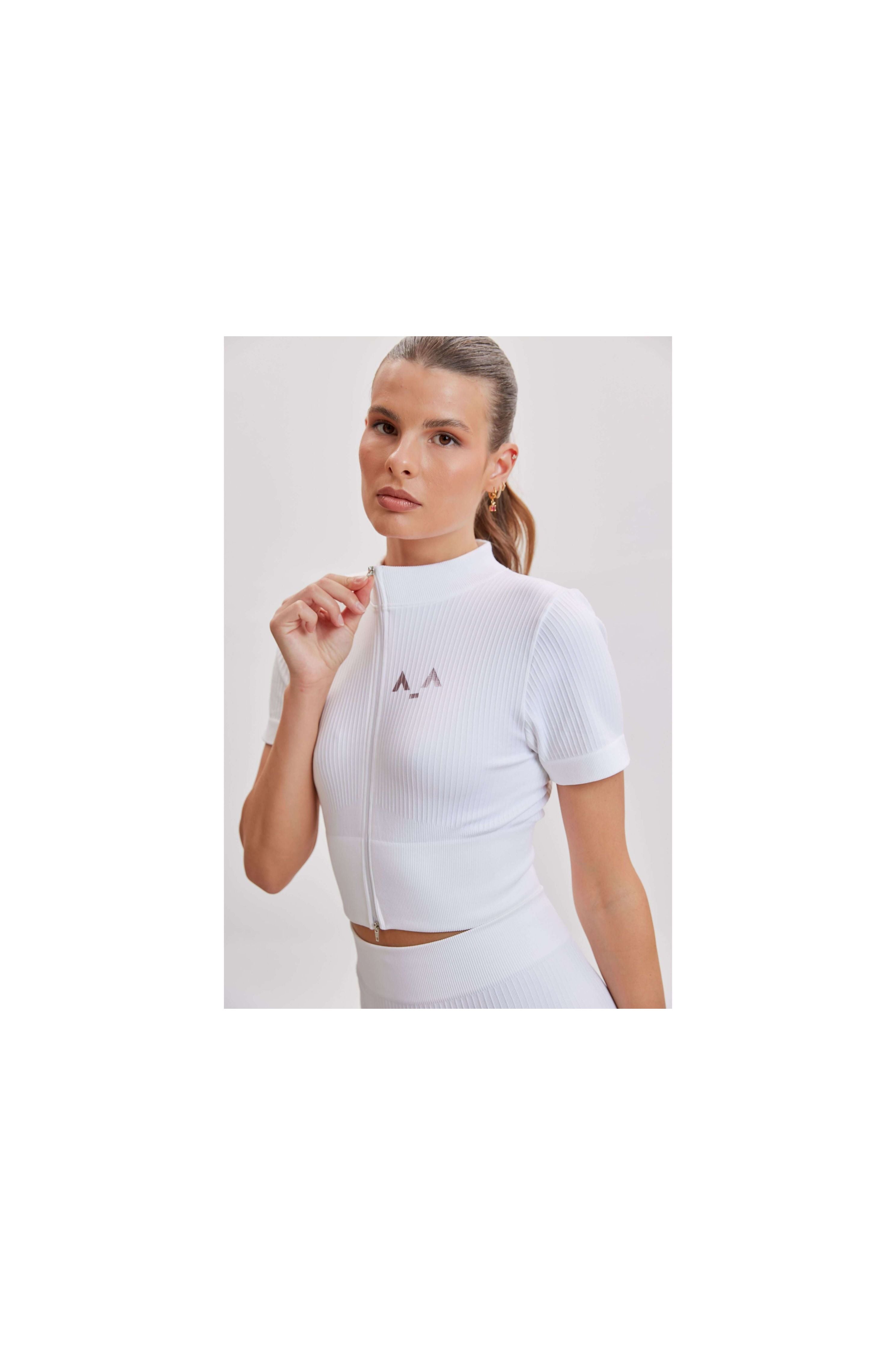 Ribbed Mock-Neck Zip Top