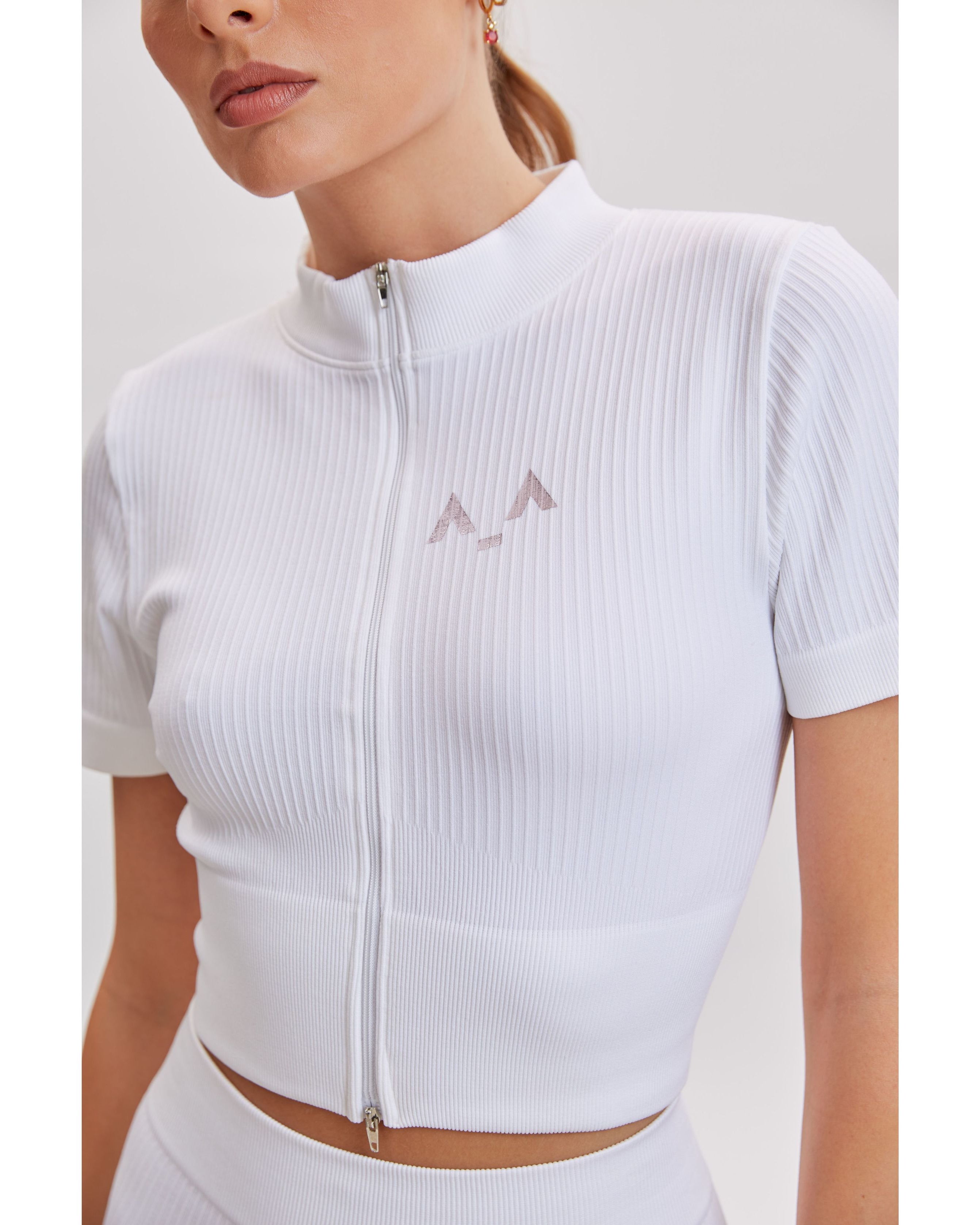 Ribbed Mock-Neck Zip Top
