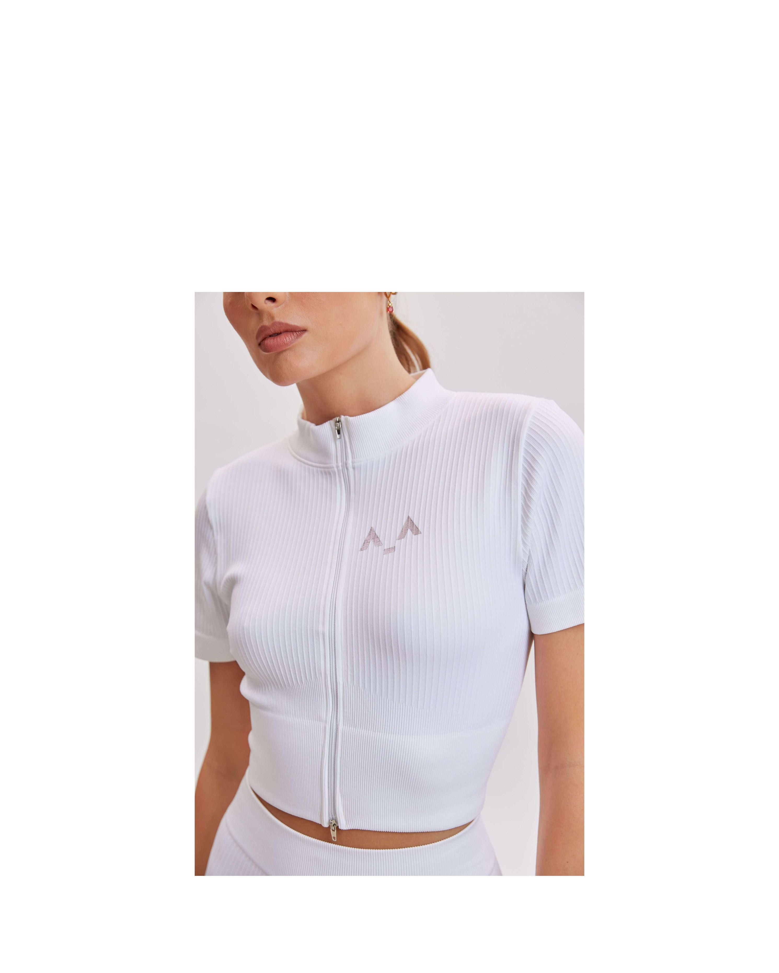 Ribbed Mock-Neck Zip Top
