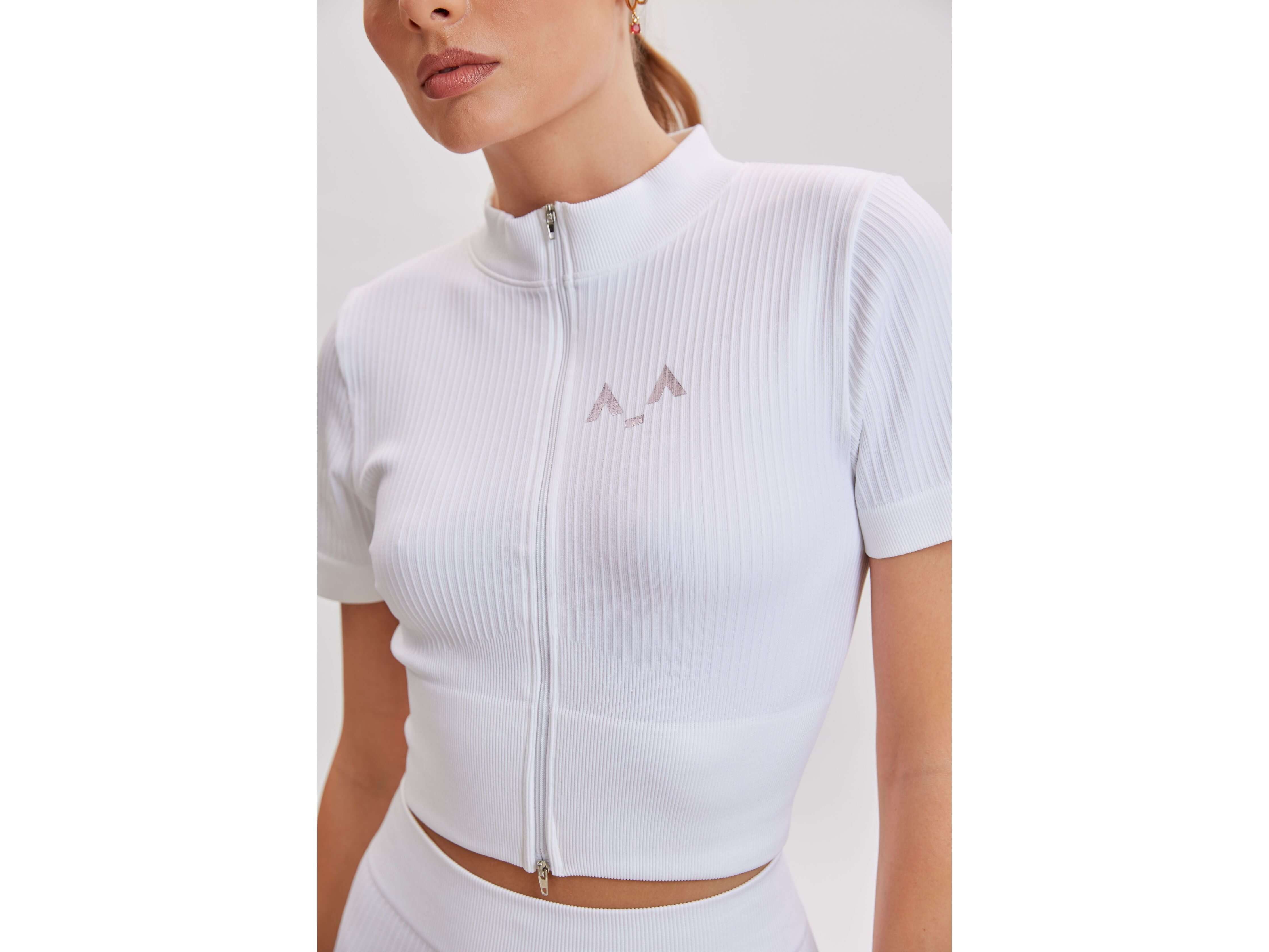 Ribbed Mock-Neck Zip Top