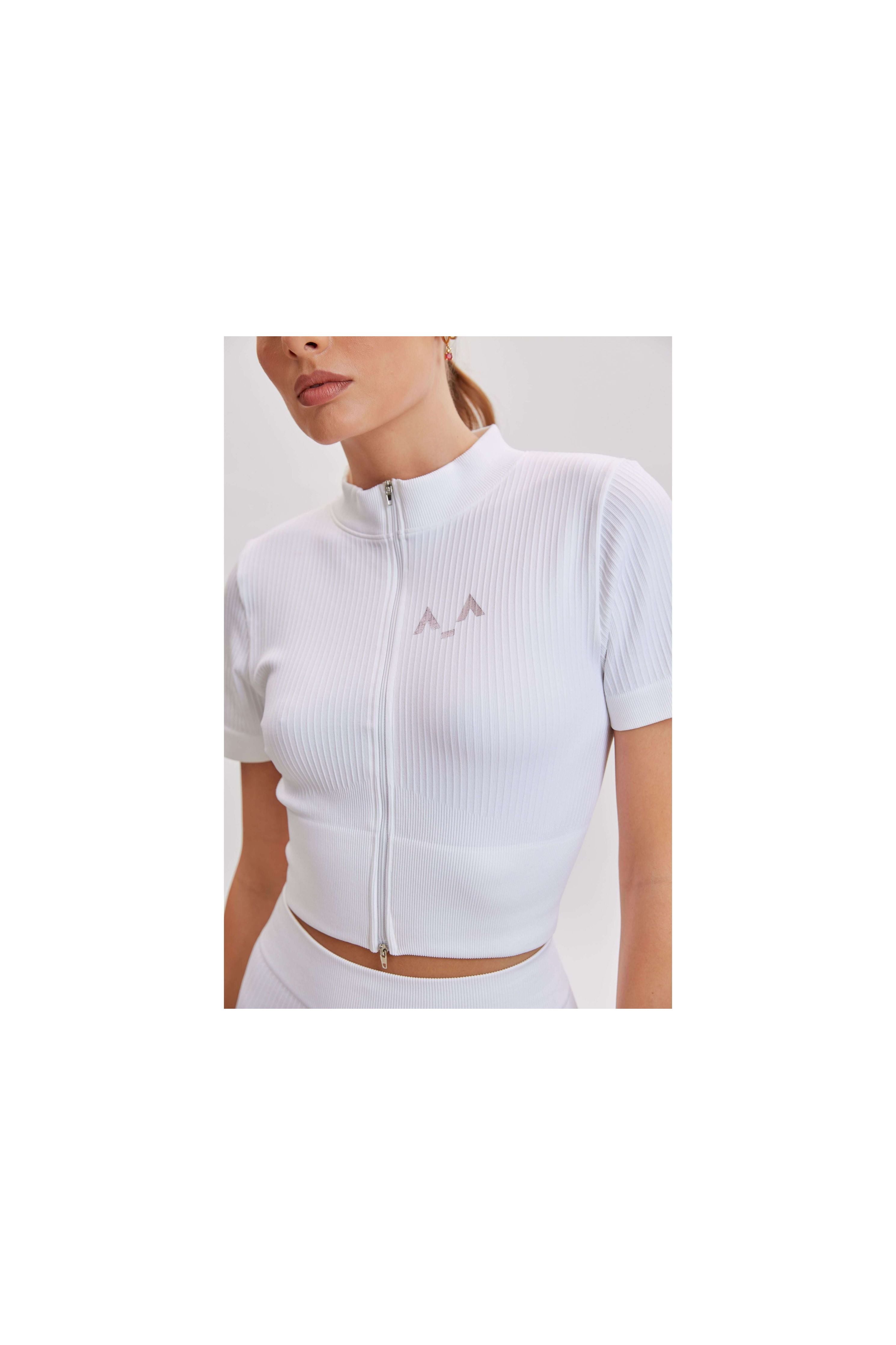 Ribbed Mock-Neck Zip Top