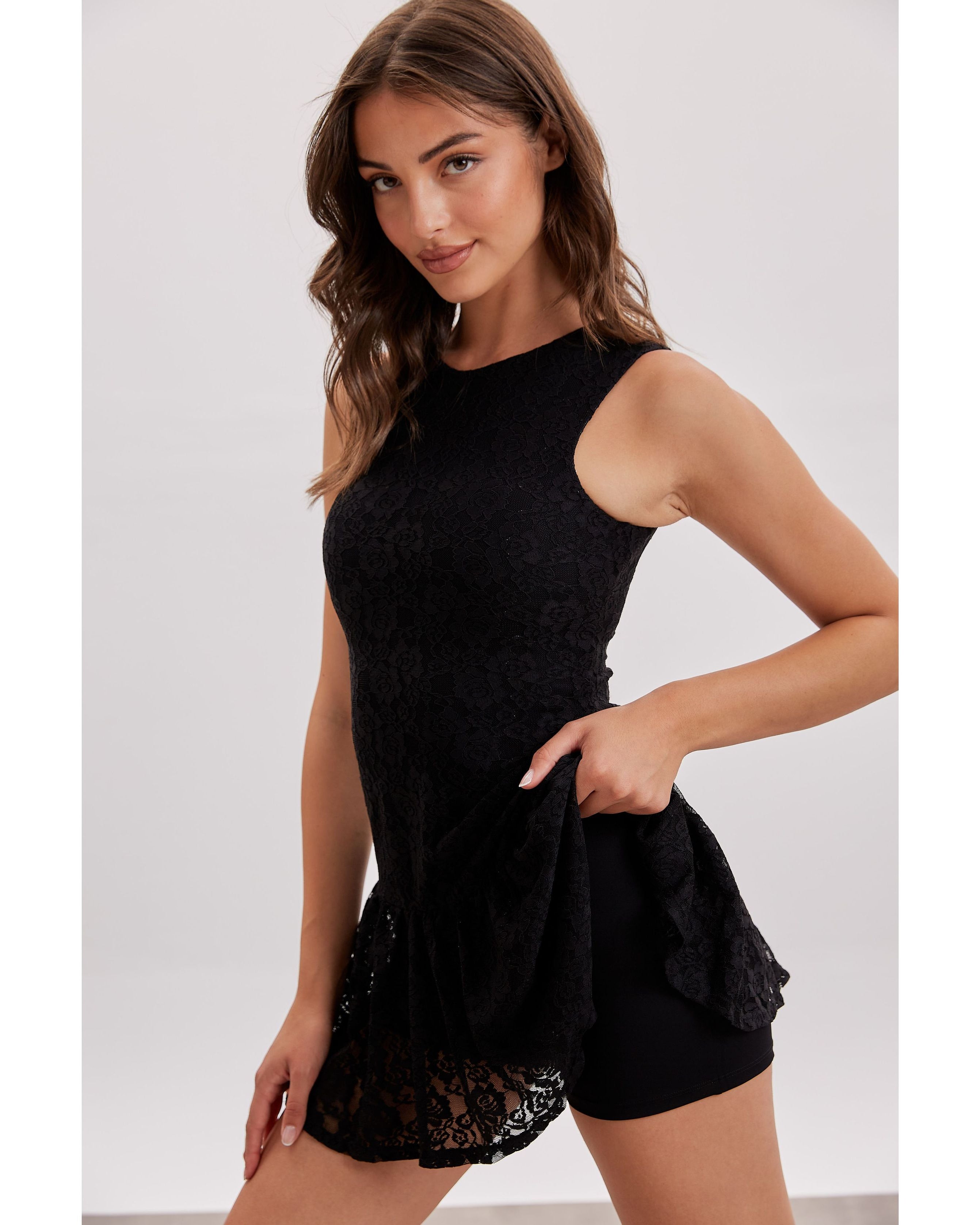 Lace Power Dress with Shorts | Black