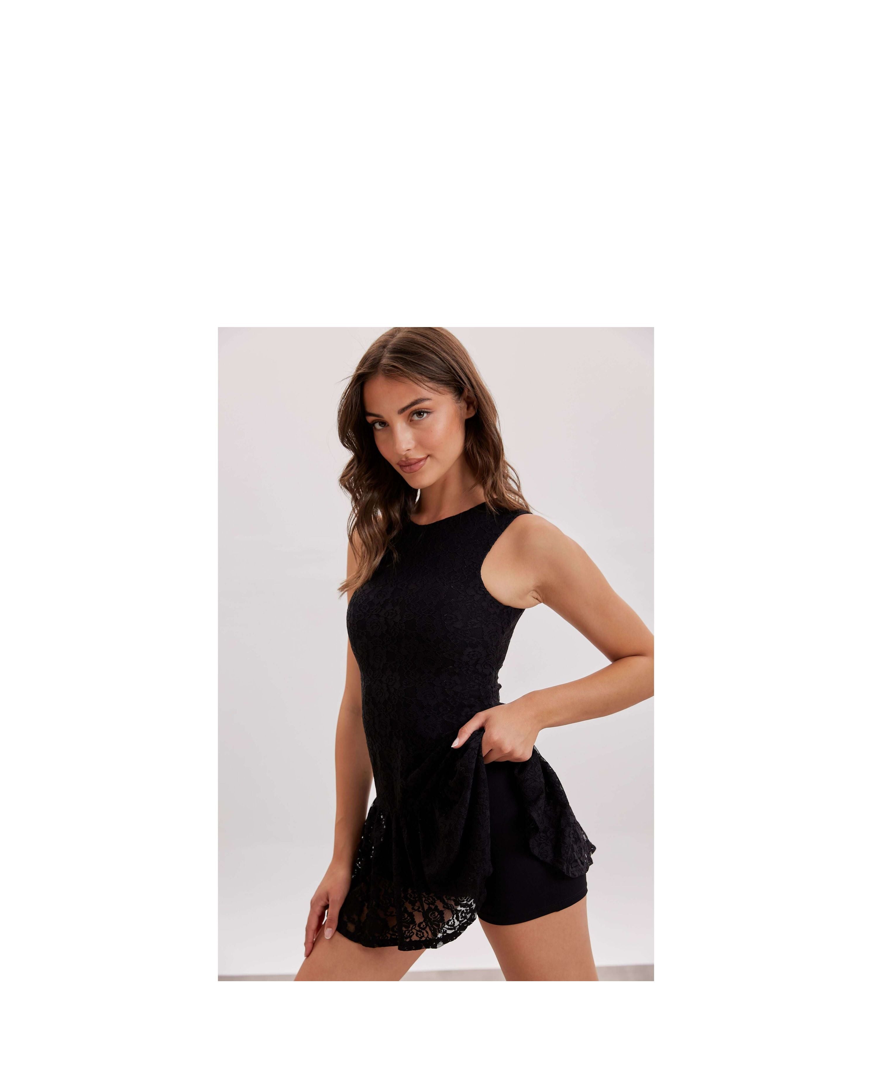 Lace Power Dress with Shorts | Black
