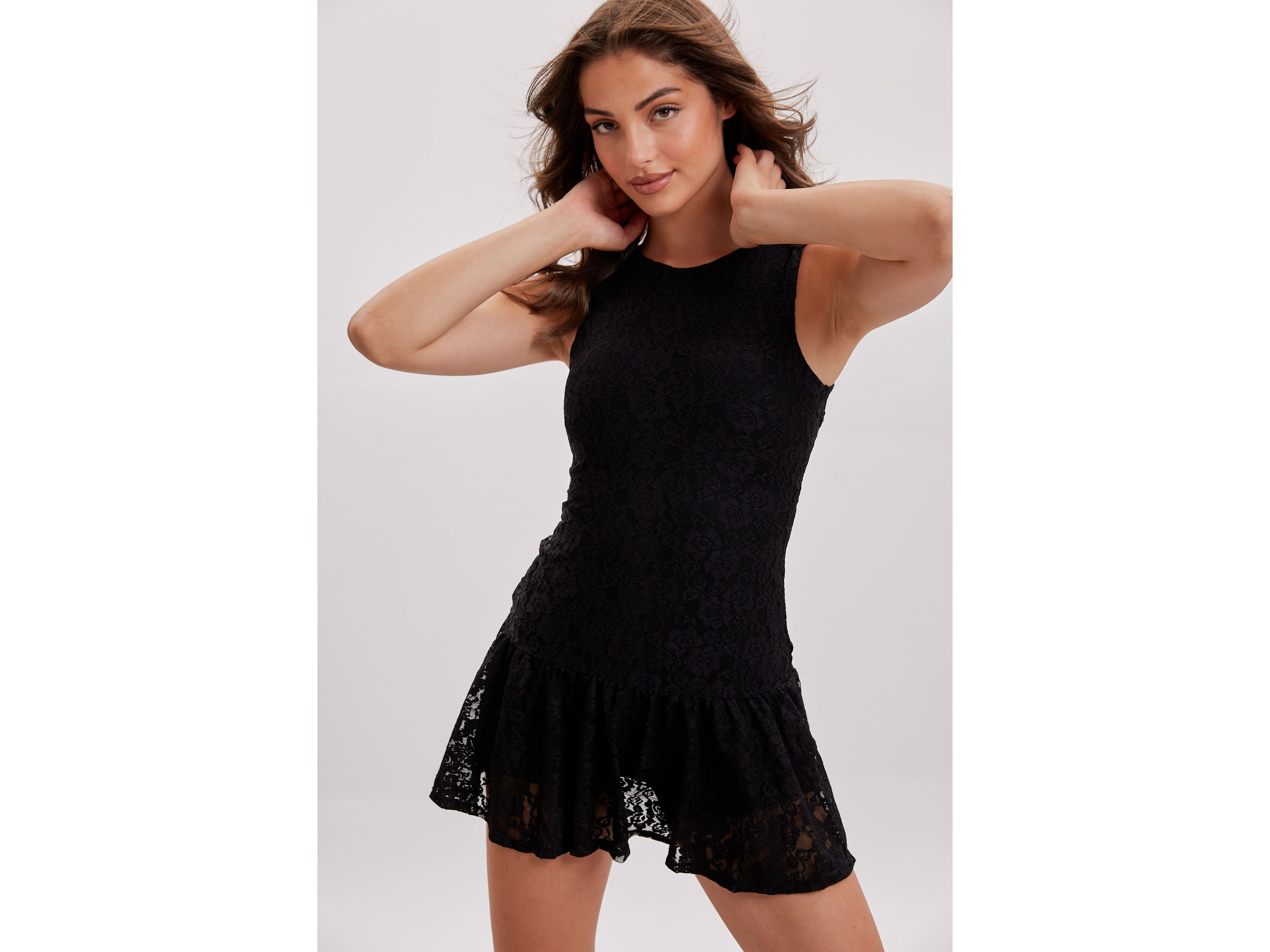 Lace Power Dress with Shorts | Black