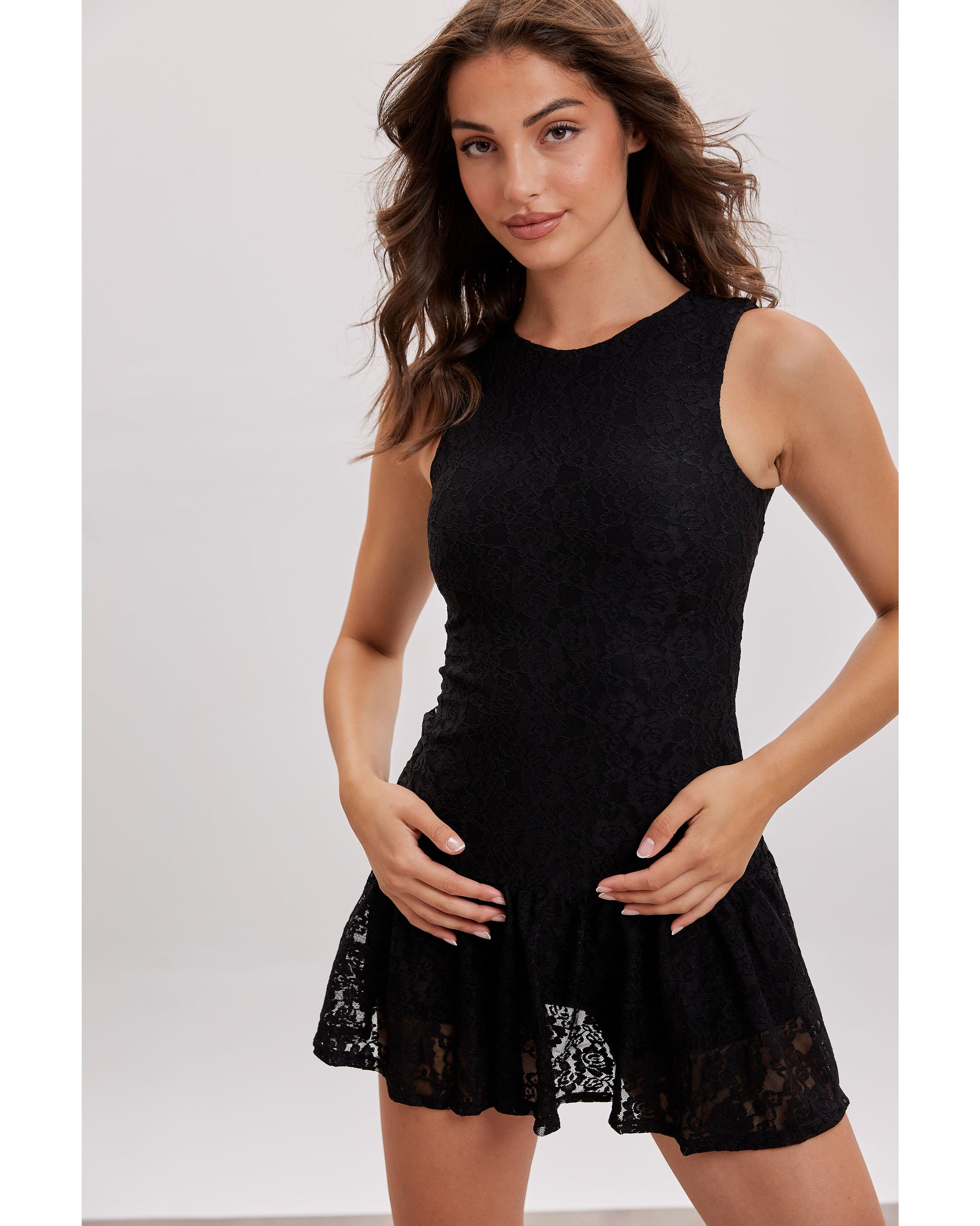 Lace Power Dress with Shorts | Black