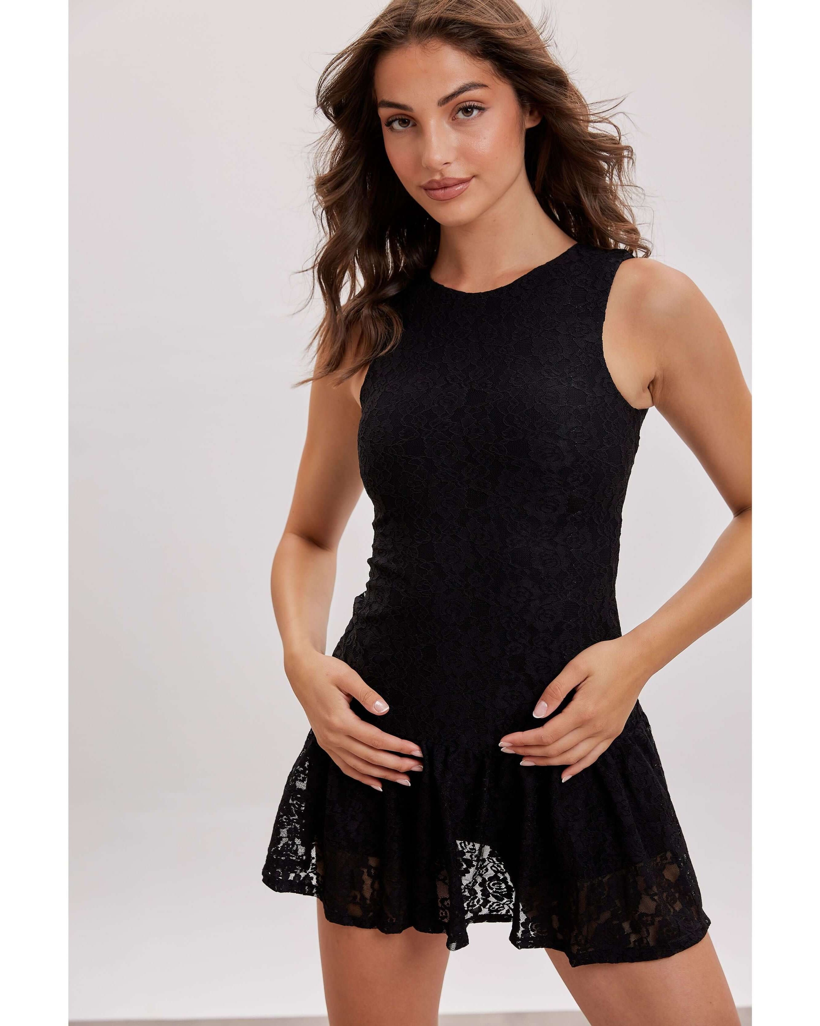 Lace Power Dress with Shorts | Black