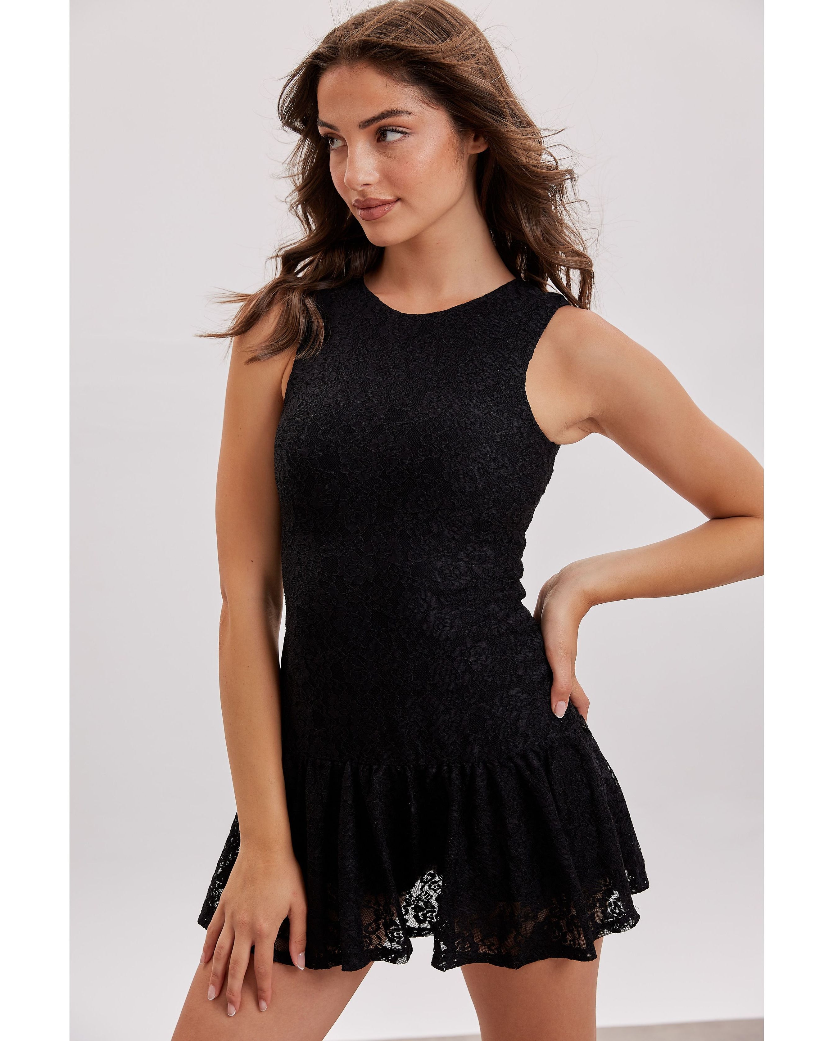 Lace Power Dress with Shorts | Black