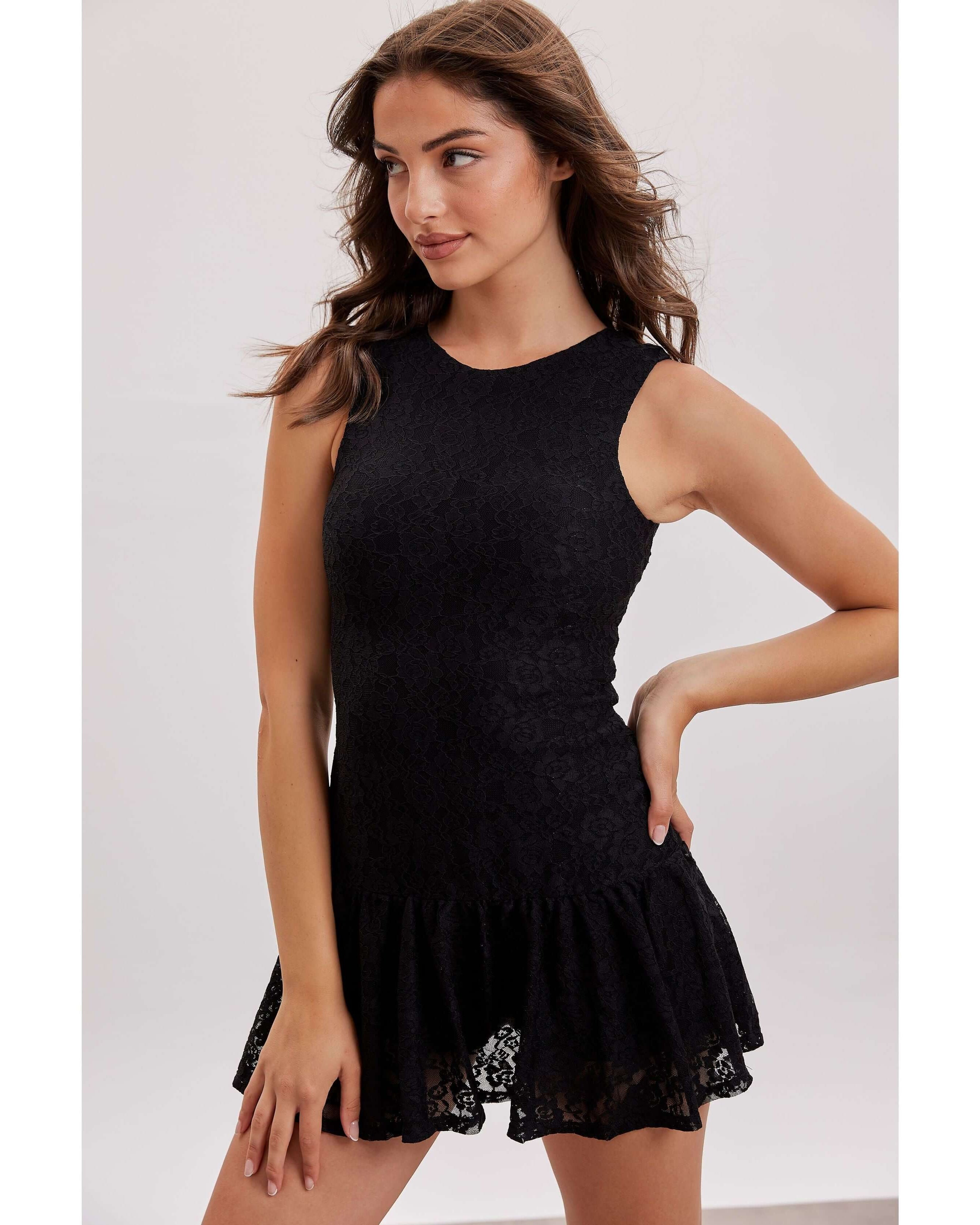 Lace Power Dress with Shorts | Black