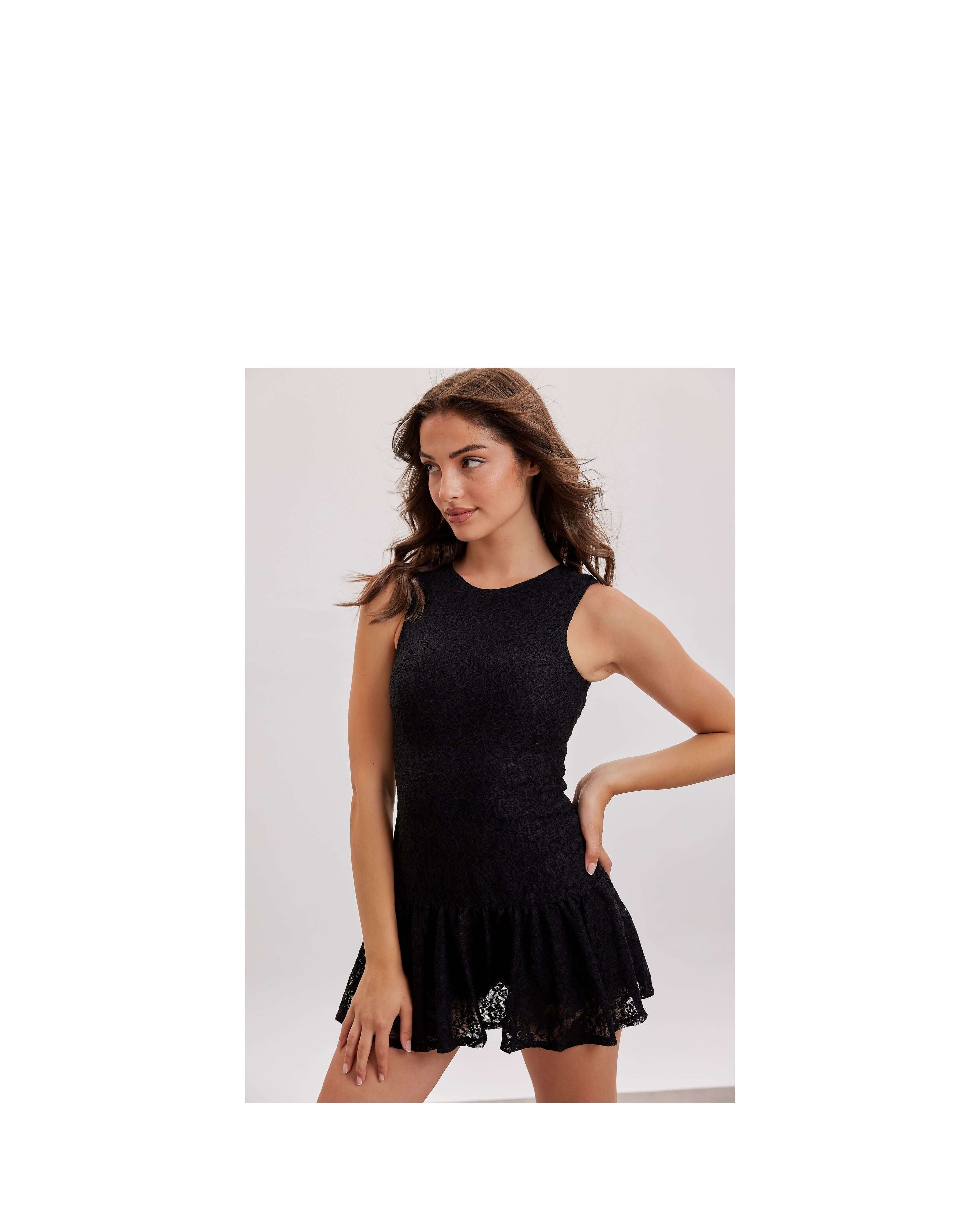 Lace Power Dress with Shorts | Black