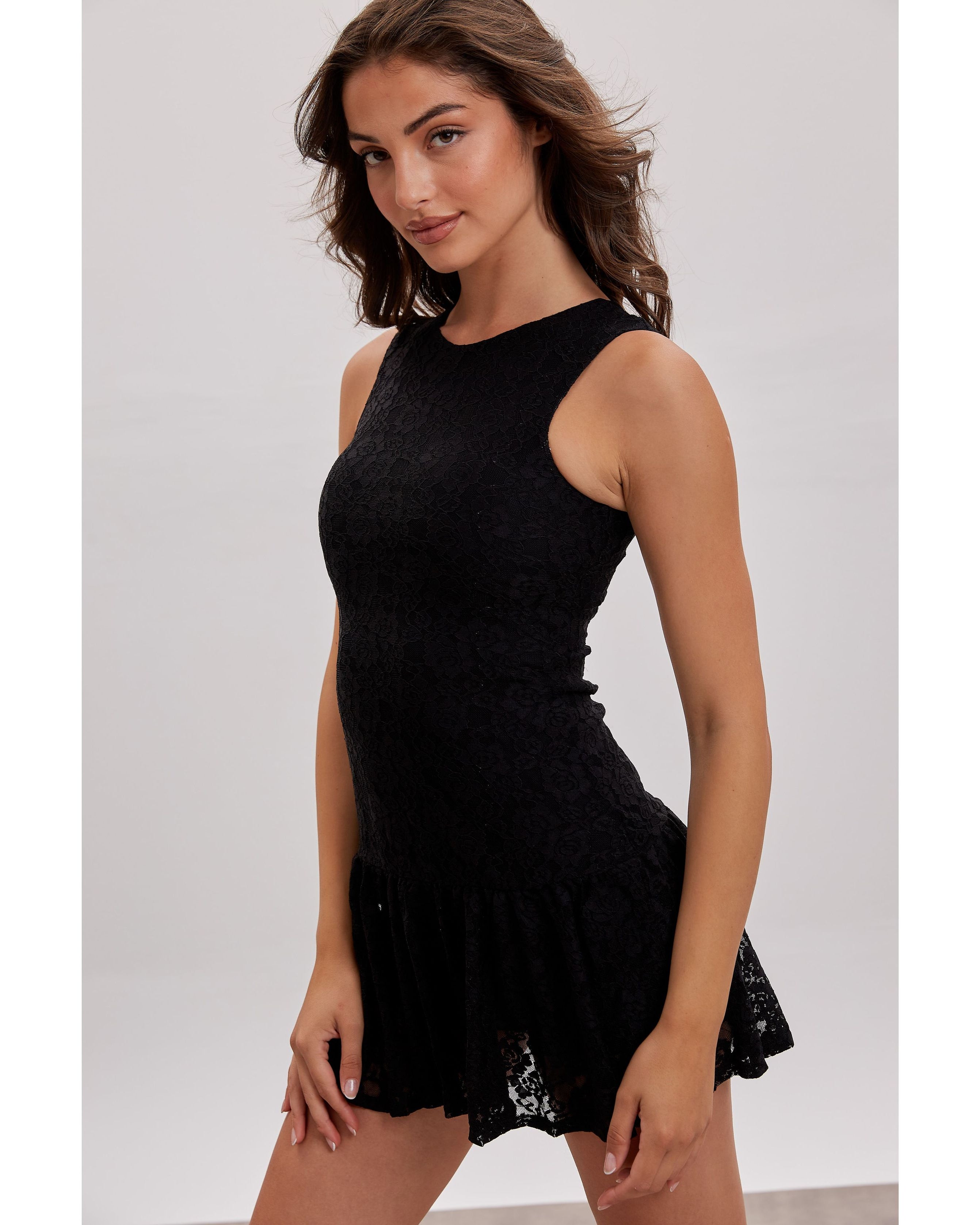 Lace Power Dress with Shorts | Black