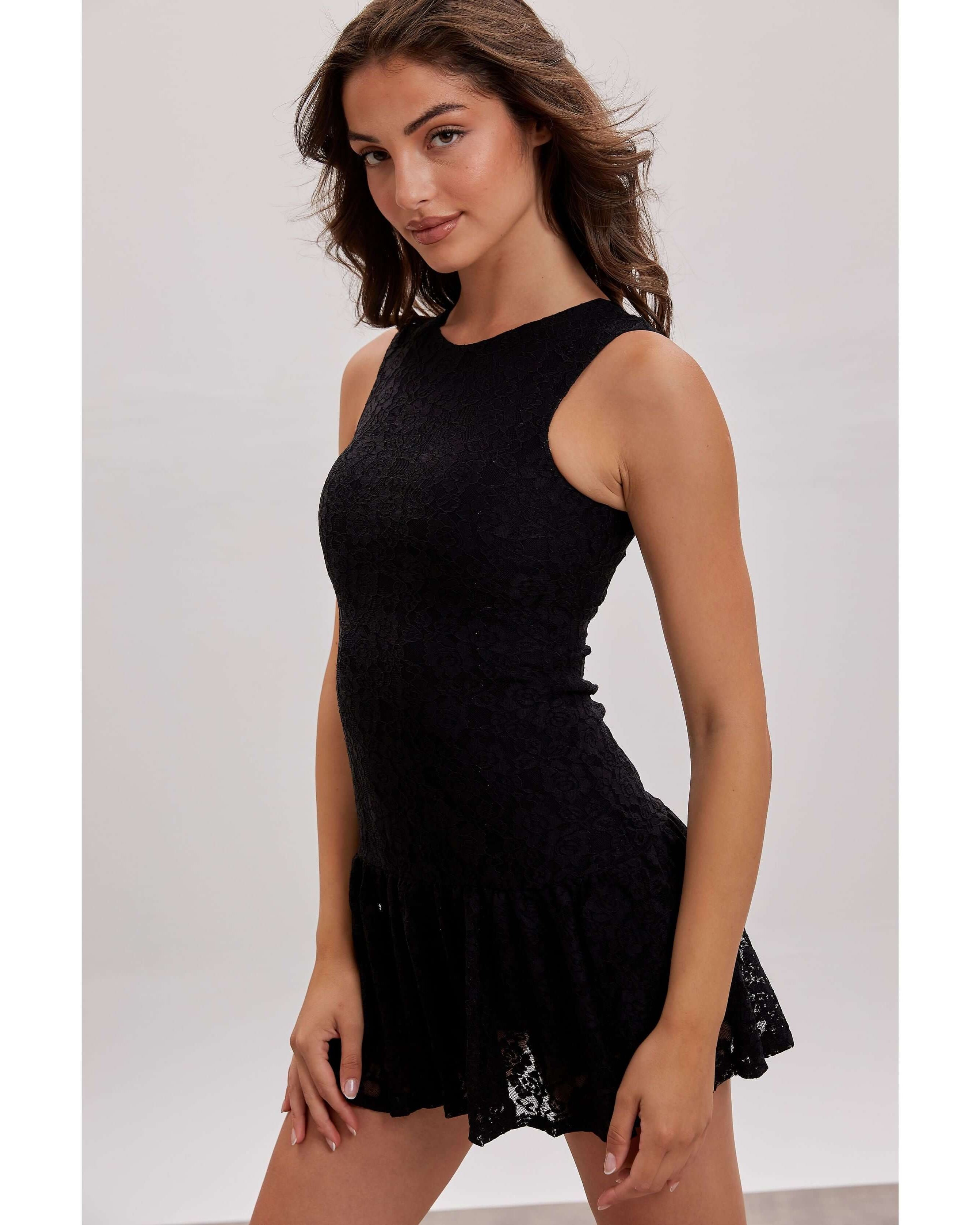 Lace Power Dress with Shorts | Black