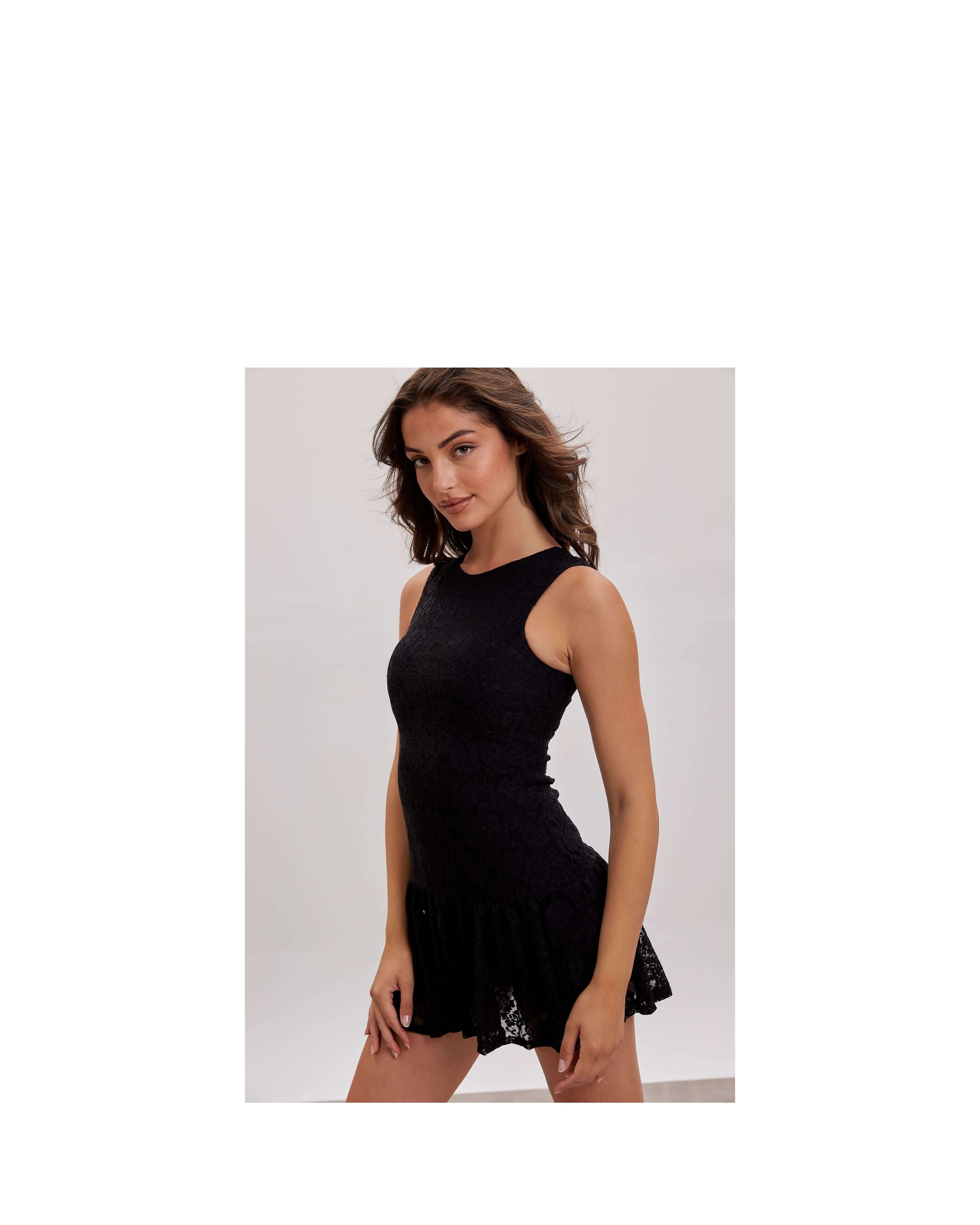 Lace Power Dress with Shorts | Black