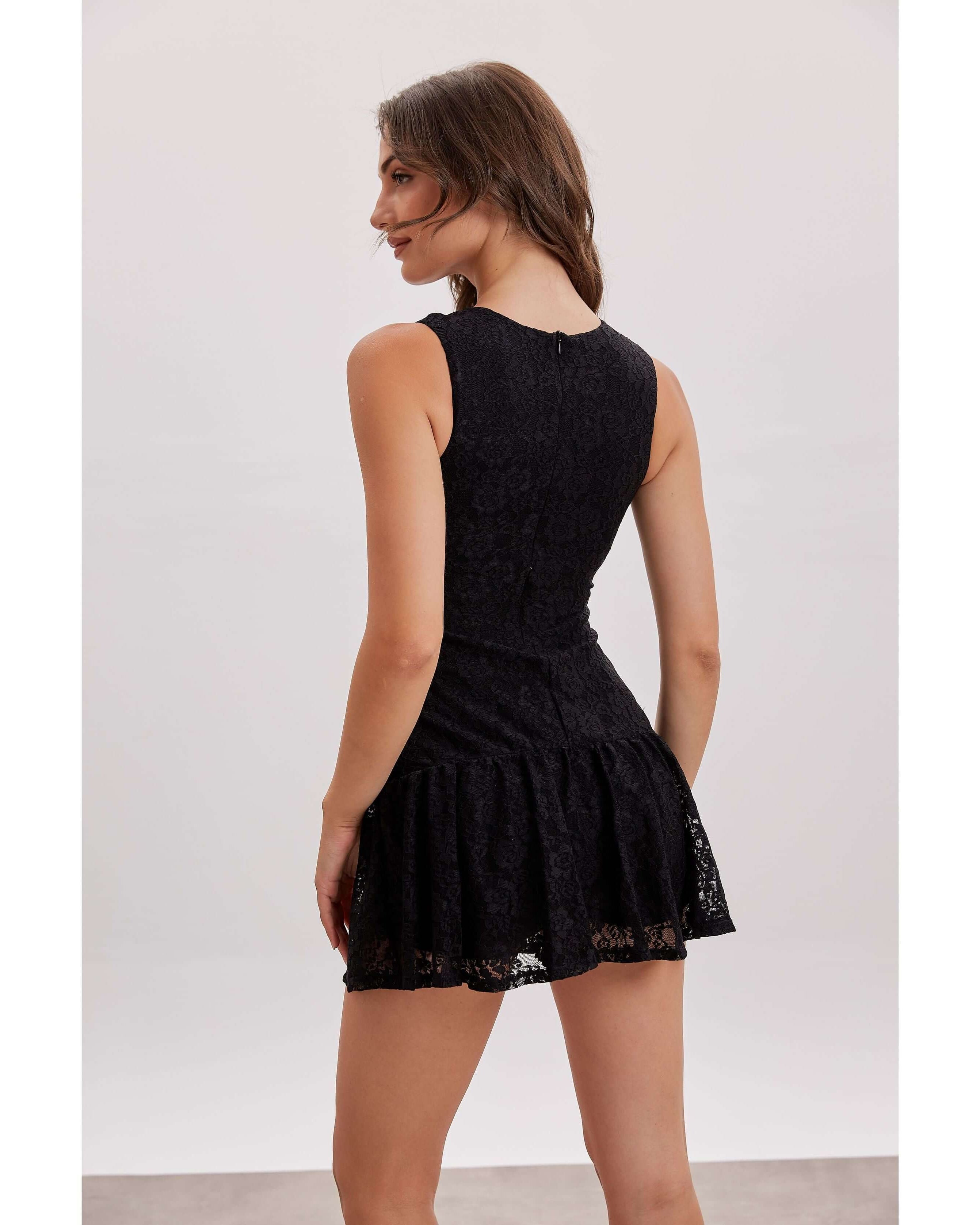 Lace Power Dress with Shorts | Black
