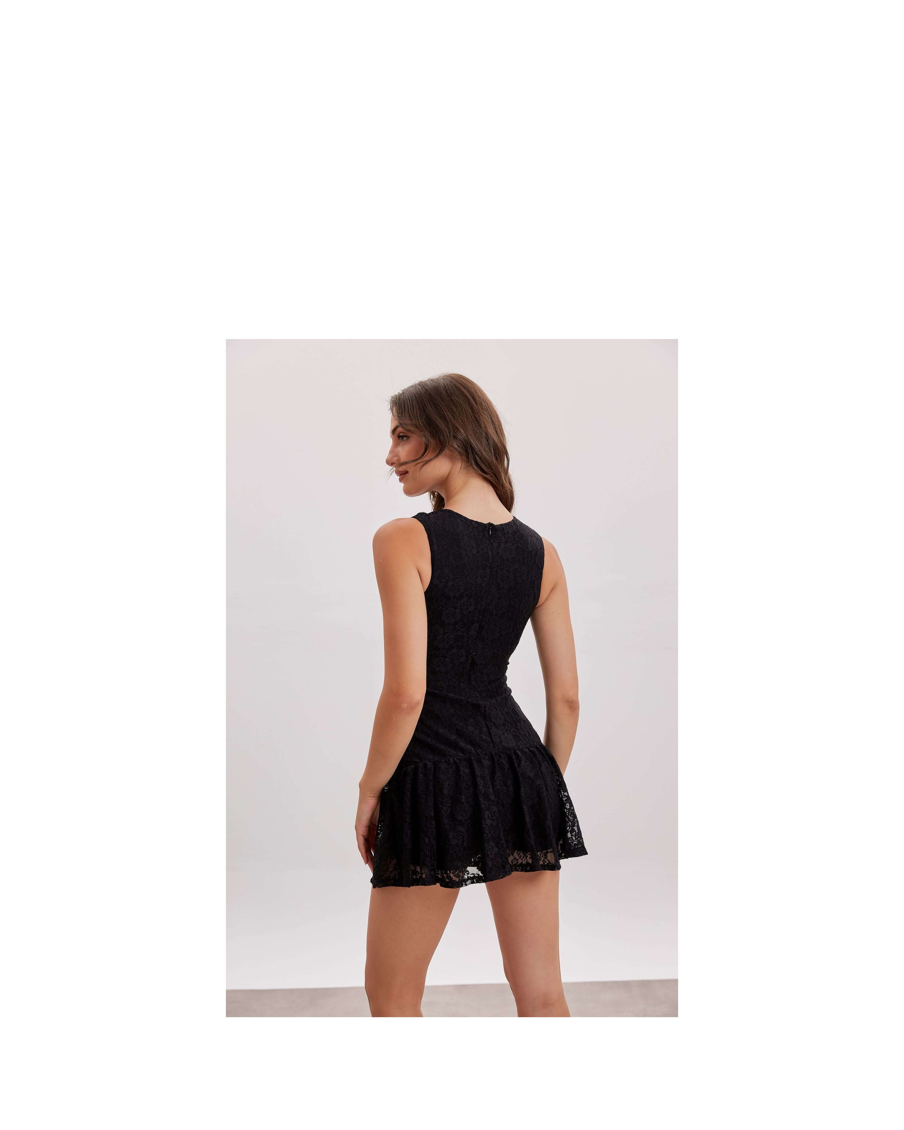 Lace Power Dress with Shorts | Black