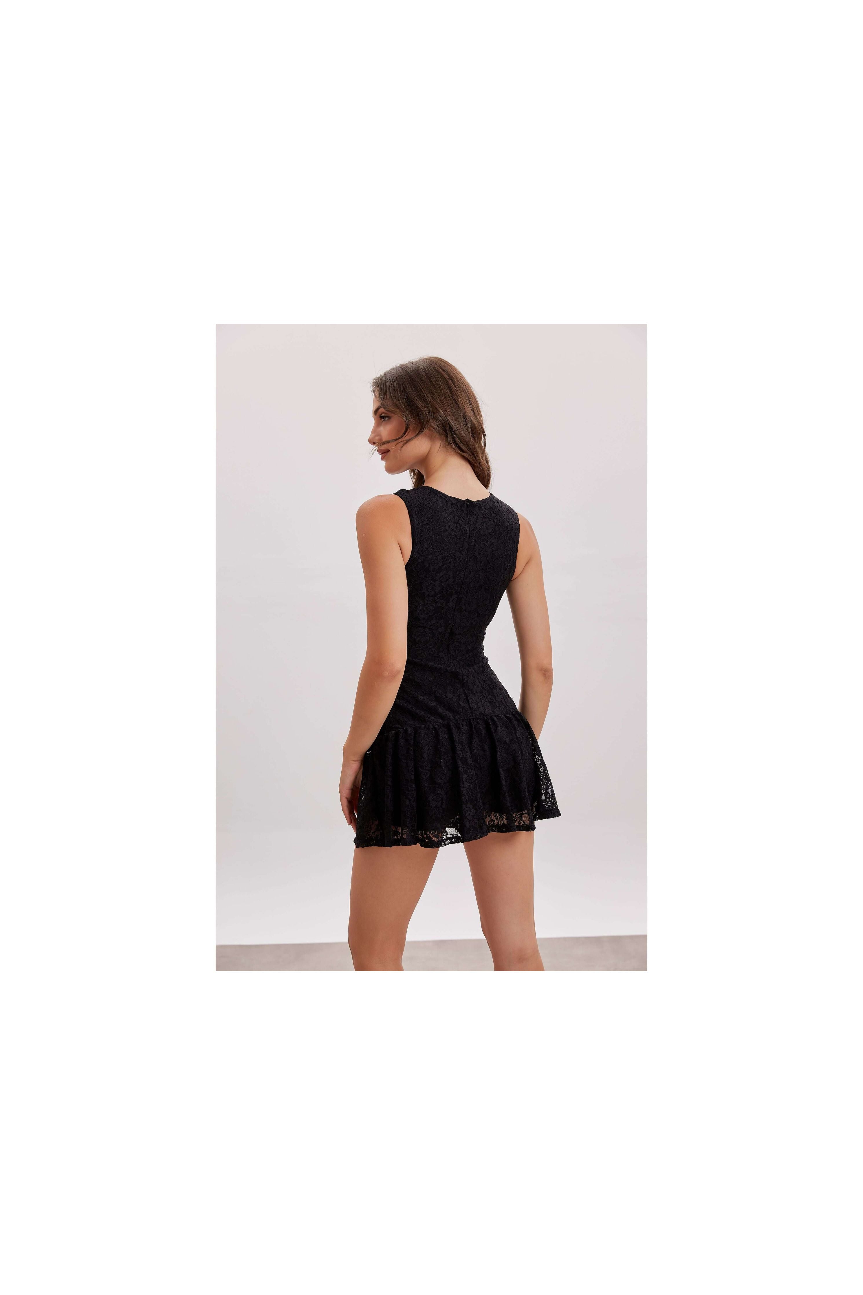 Lace Power Dress with Shorts | Black