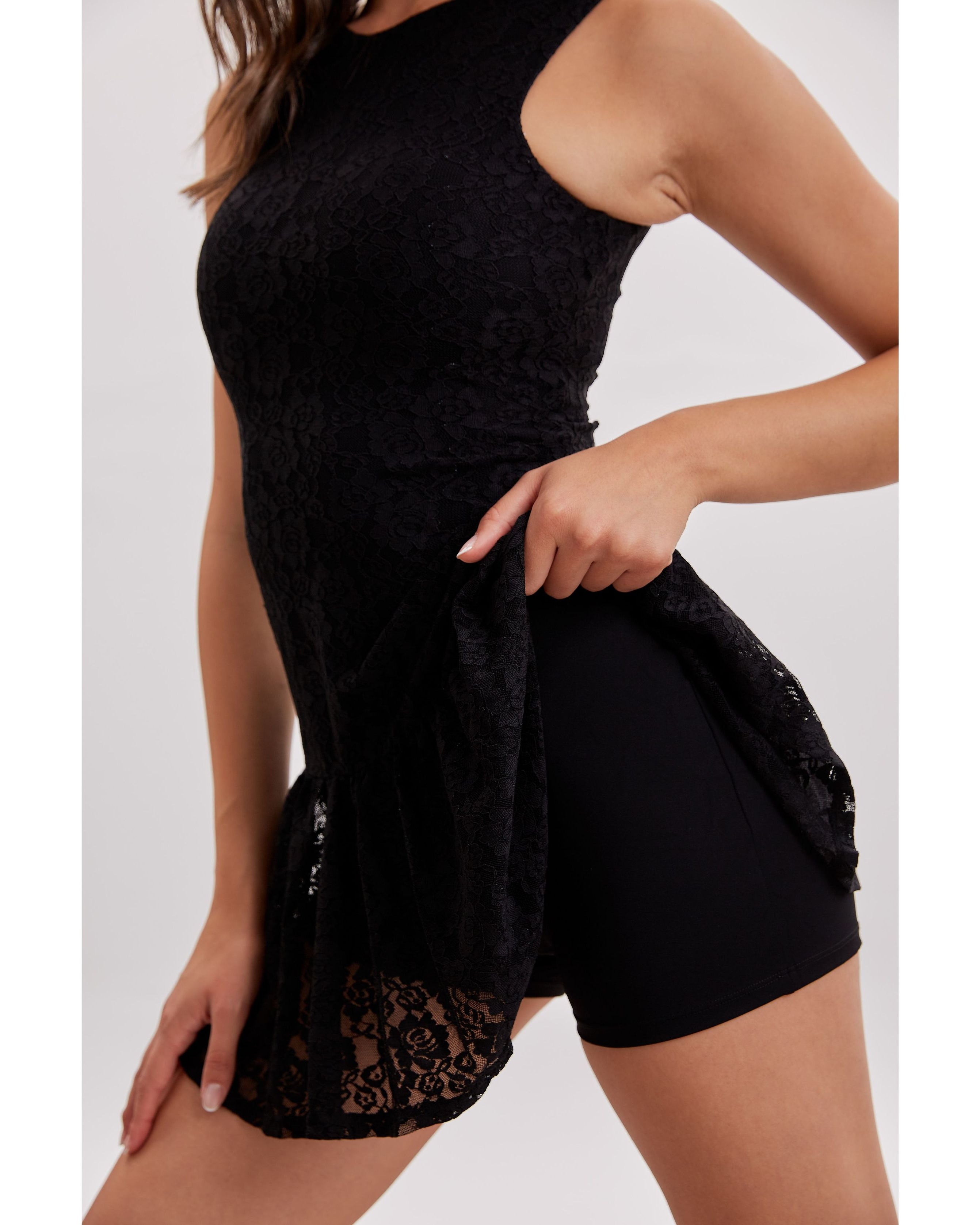Lace Power Dress with Shorts | Black