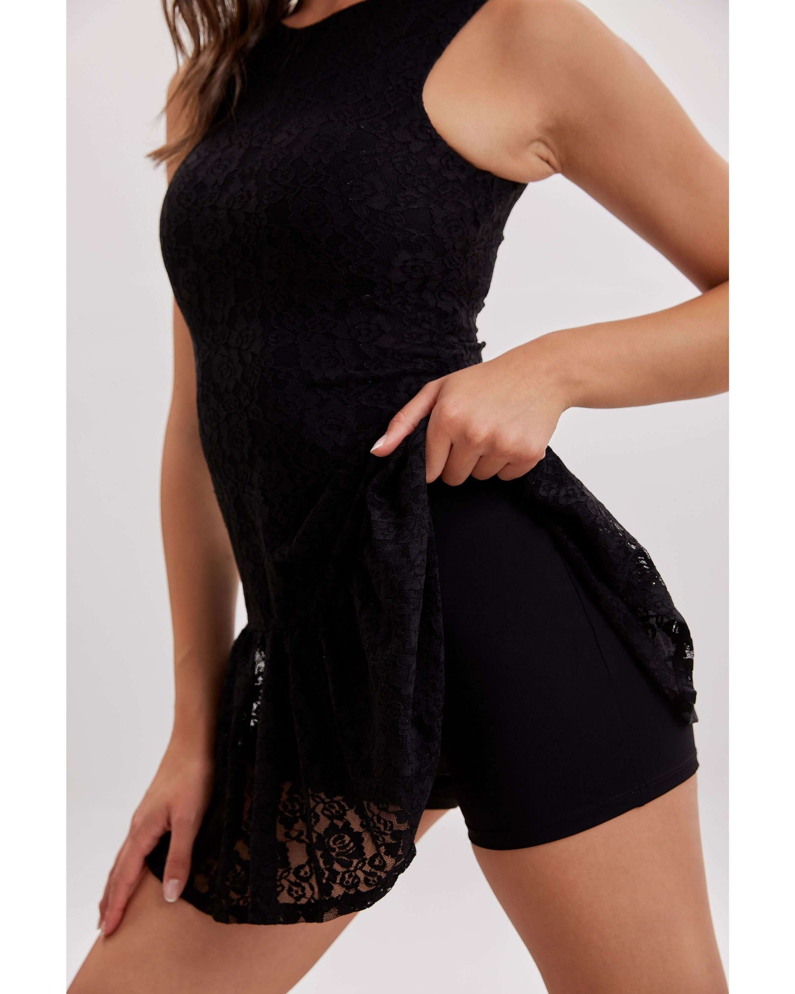 Lace Power Dress with Shorts | Black