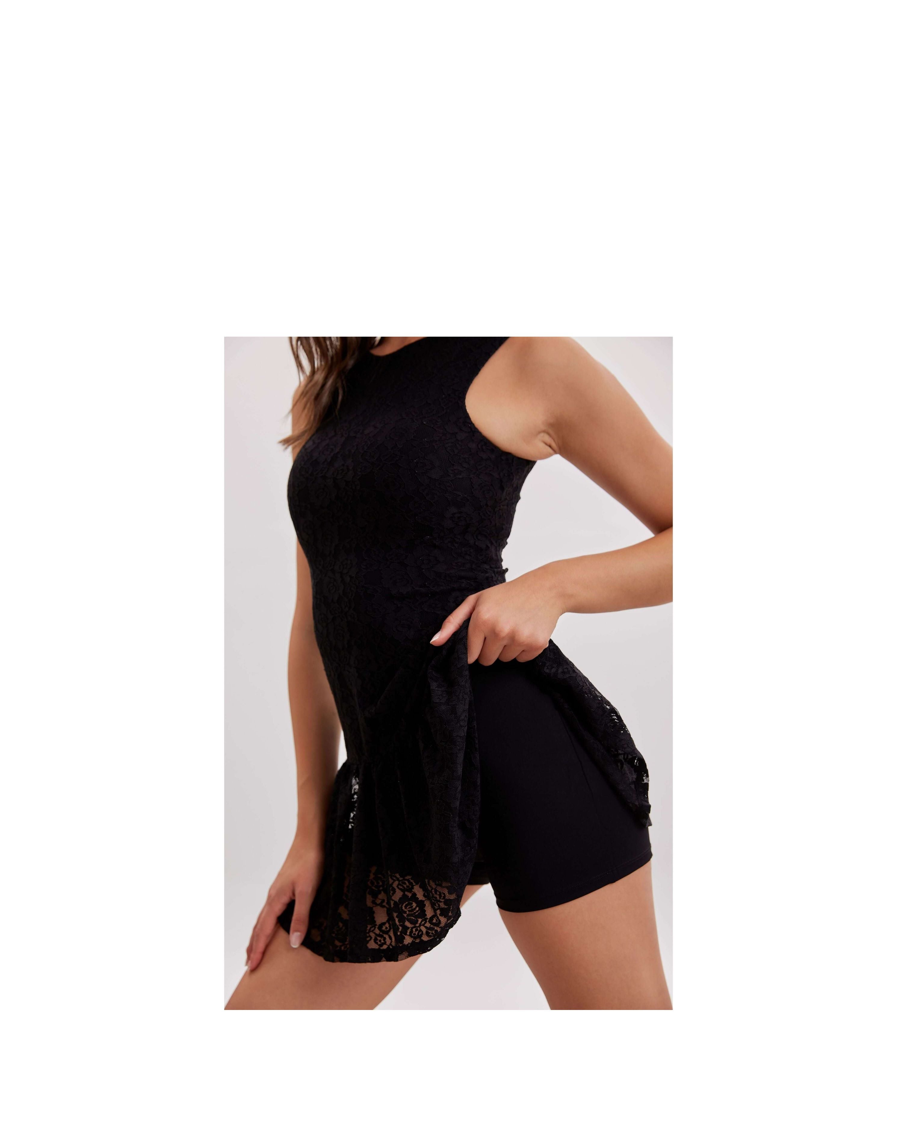 Lace Power Dress with Shorts | Black