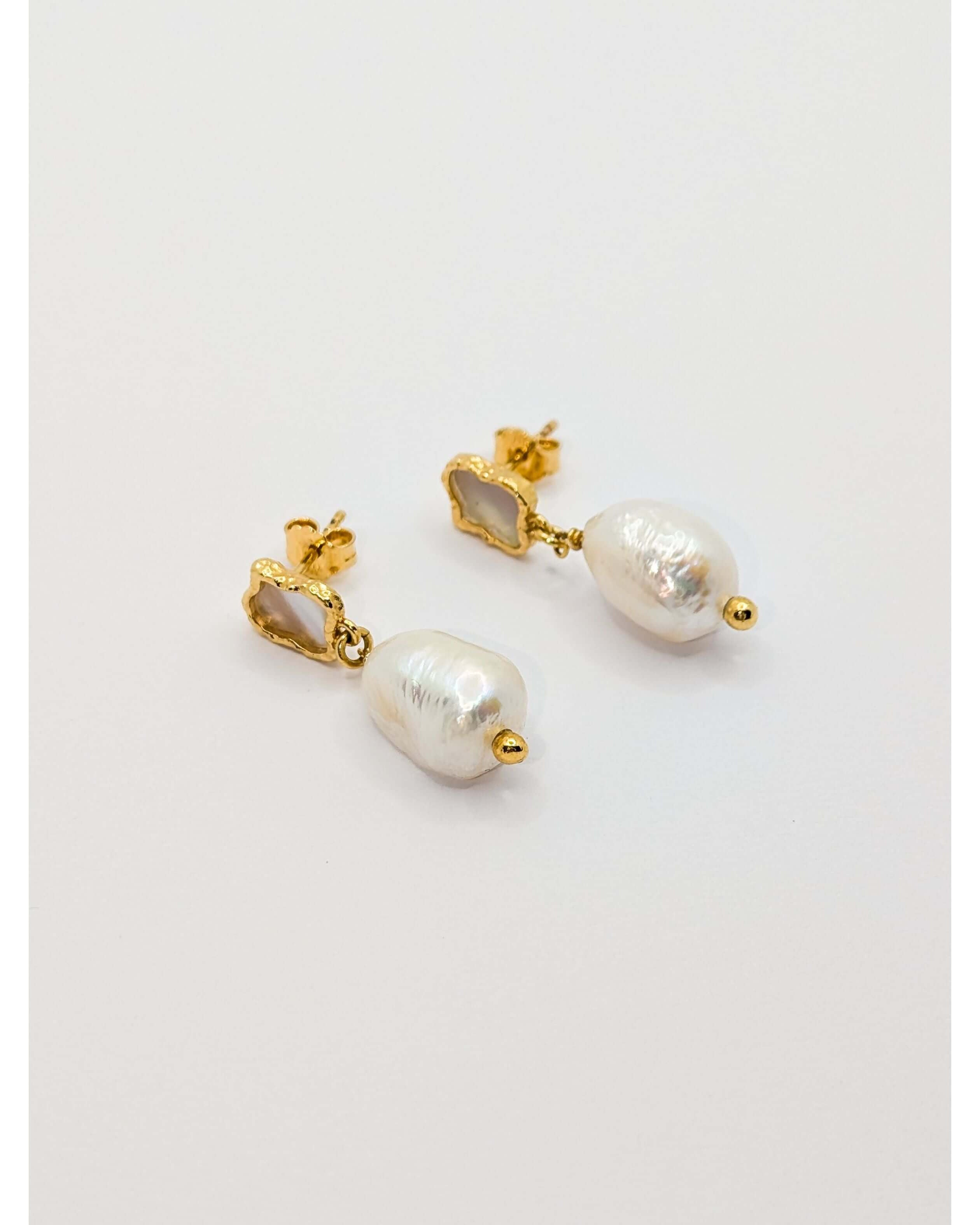 Gold Shelly Textured Mother of Pearl Drop Earrings